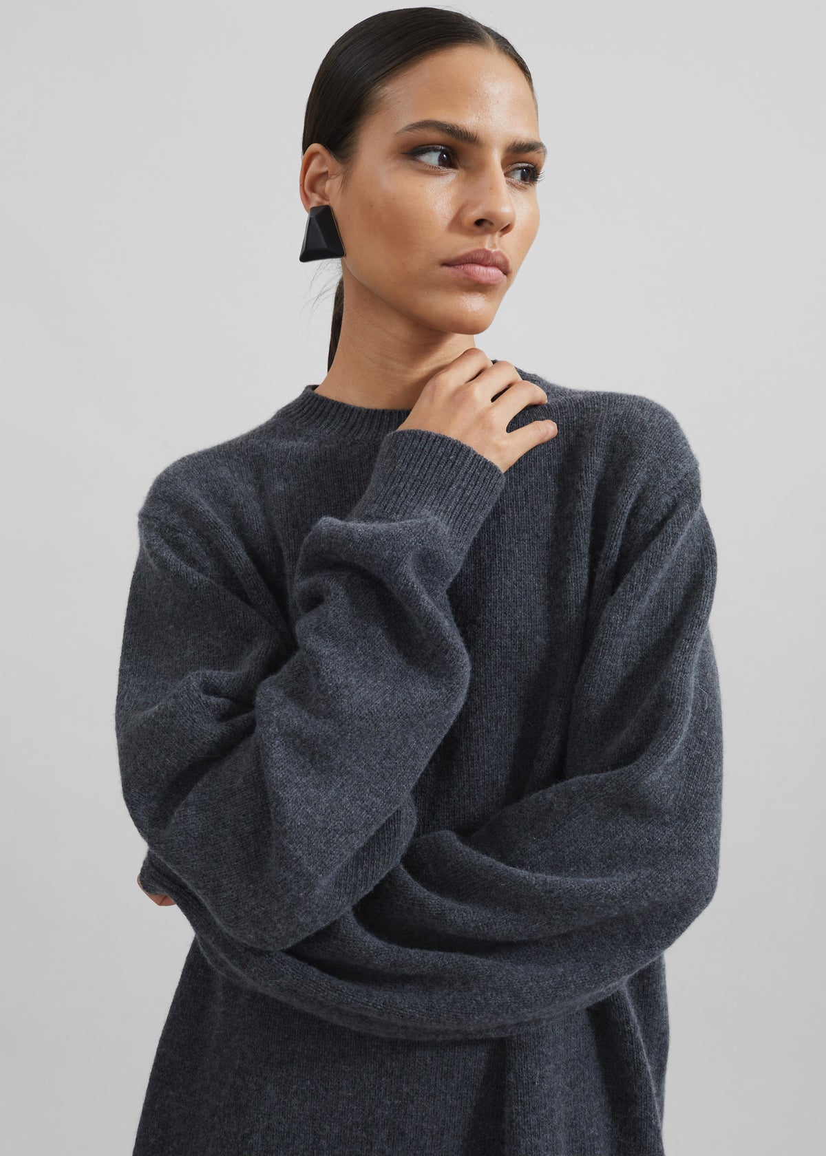 Maxime Knit Sweater Dress - Dark Grey Melange The Frankie Shop Maxime Knit Sweater Dress - Dark Grey Melange The Frankie Shop