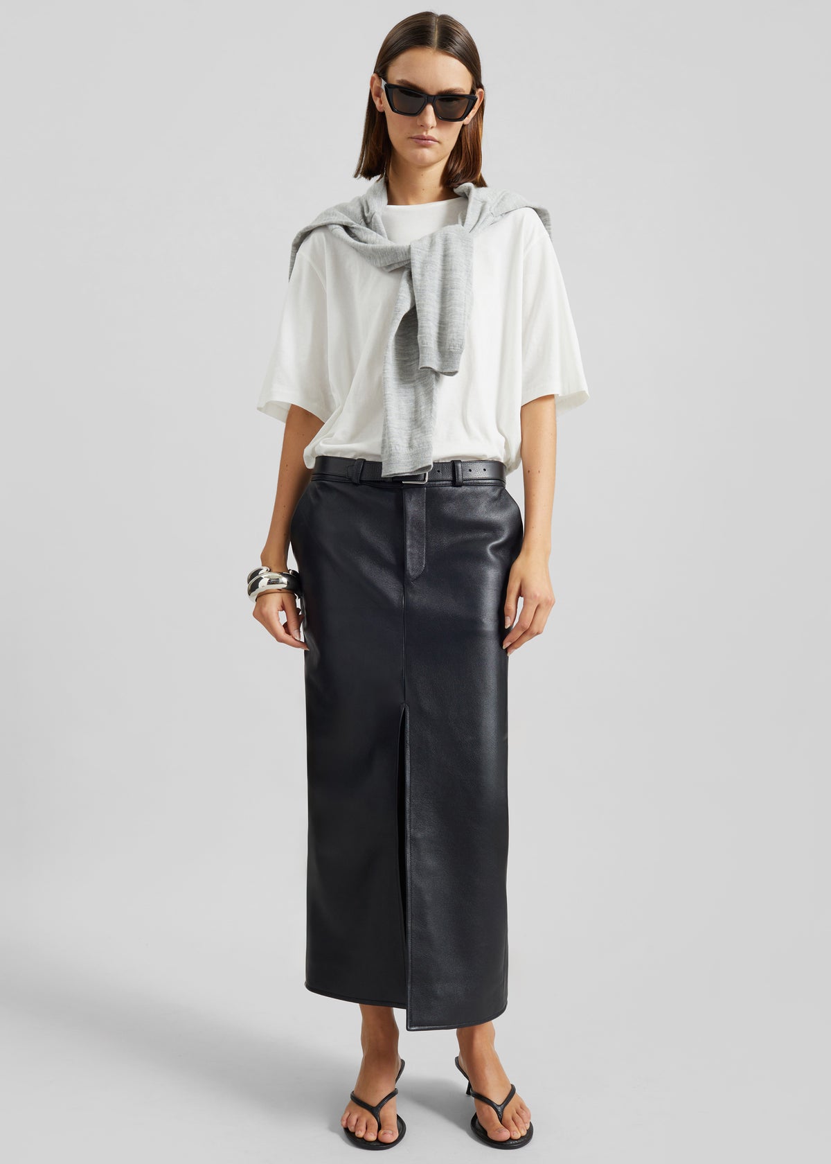 Maybelle Faux Leather Front Slit Pencil Skirt - Black - 7