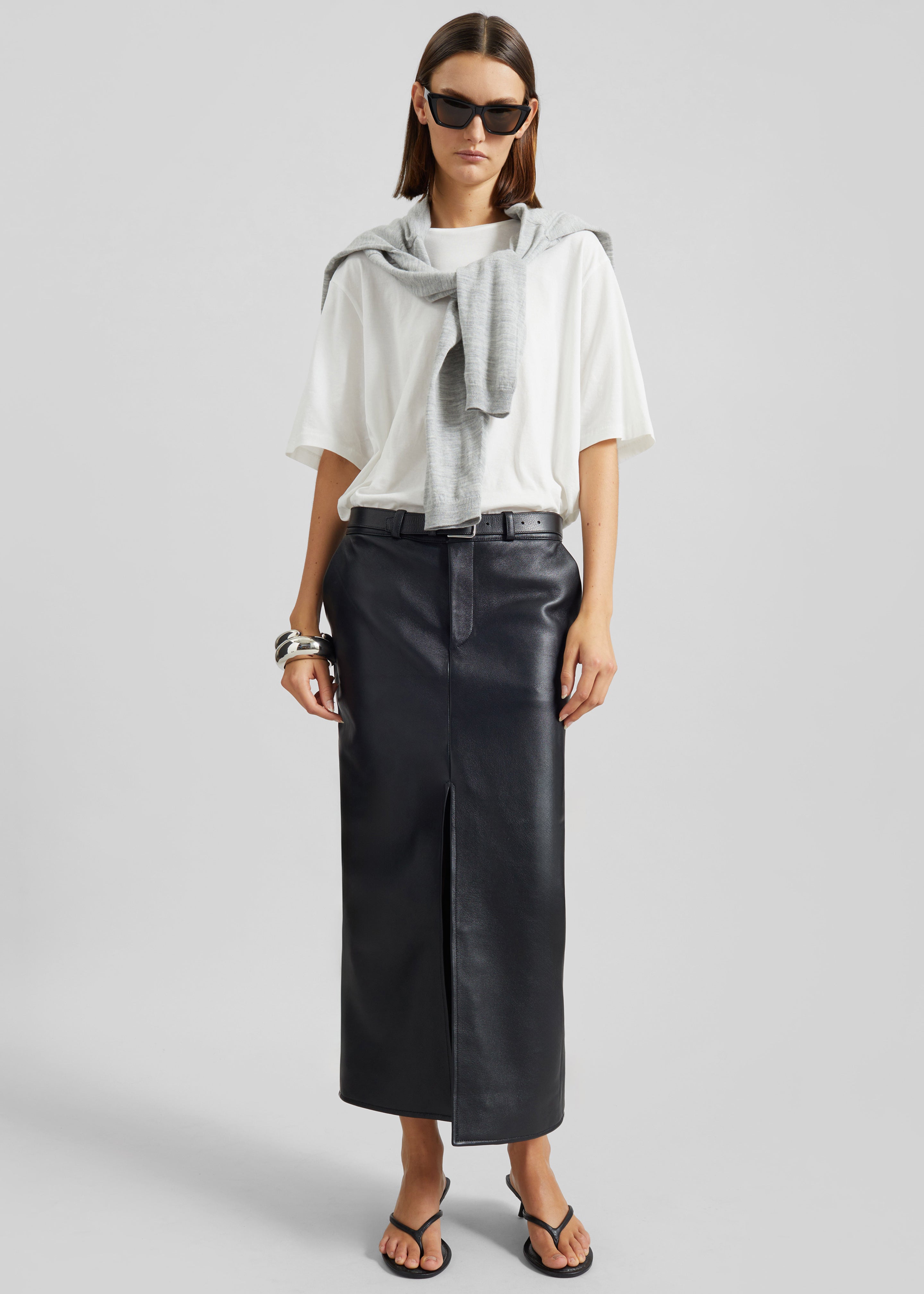 Maybelle Faux Leather Front Slit Pencil Skirt - Black - 7