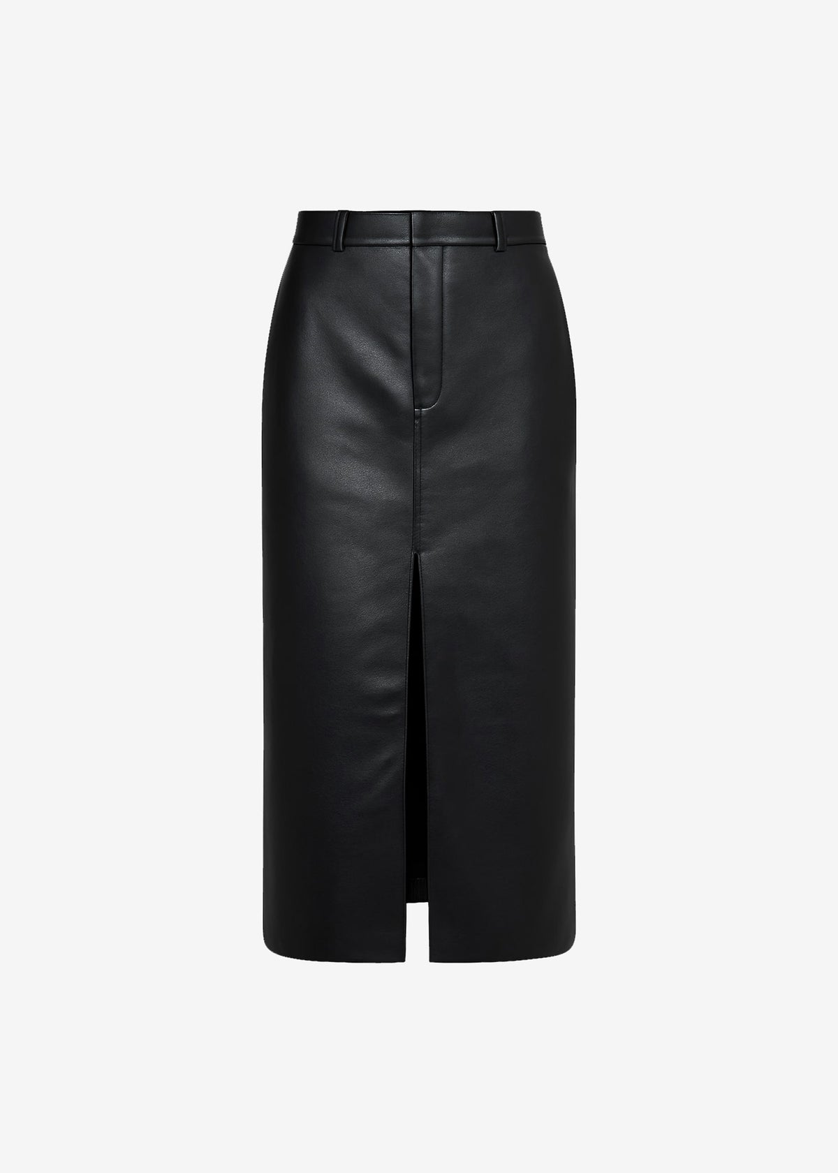 Maybelle Faux Leather Front Slit Pencil Skirt - Black - 9