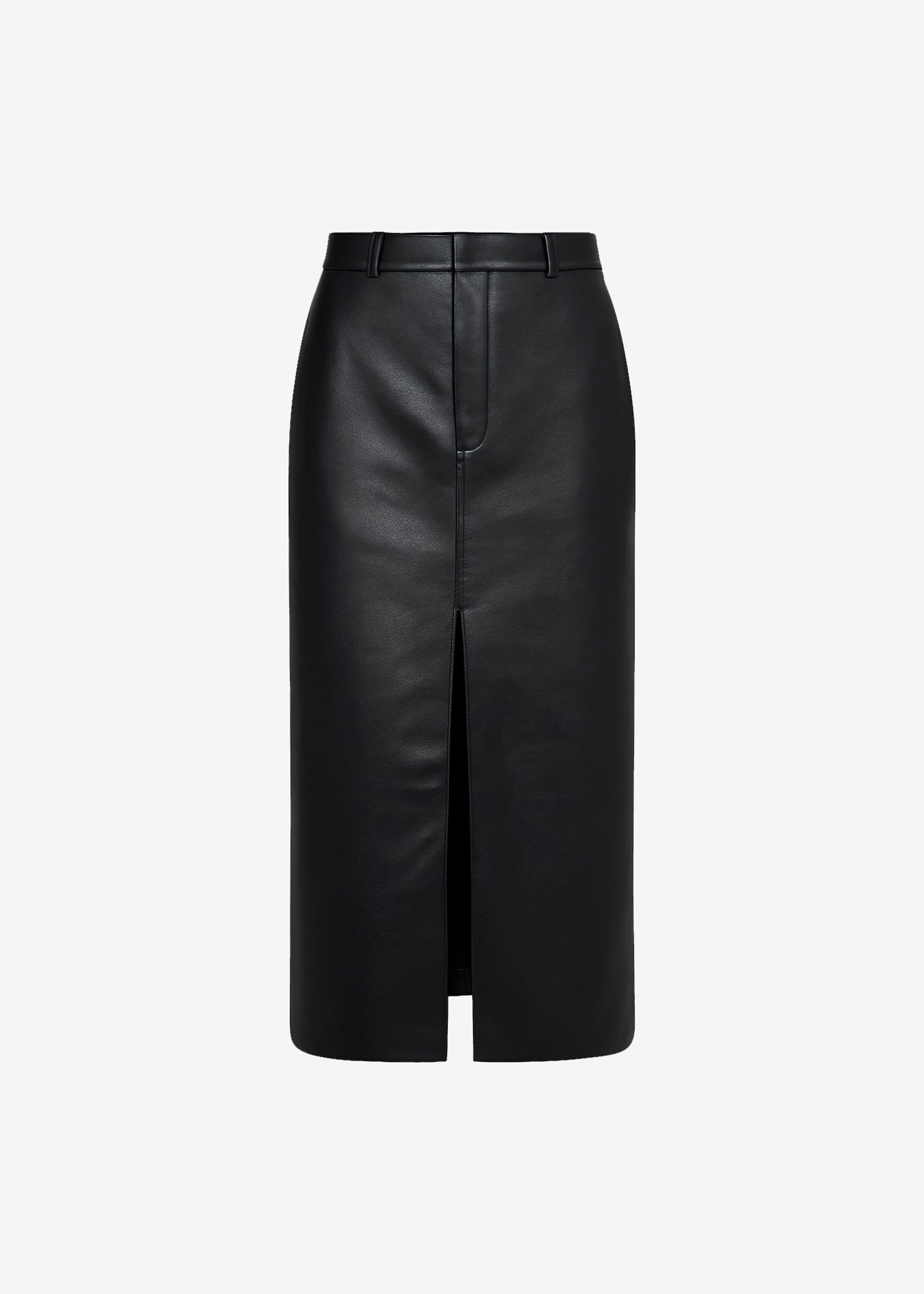 Maybelle Faux Leather Front Slit Pencil Skirt - Black - 9