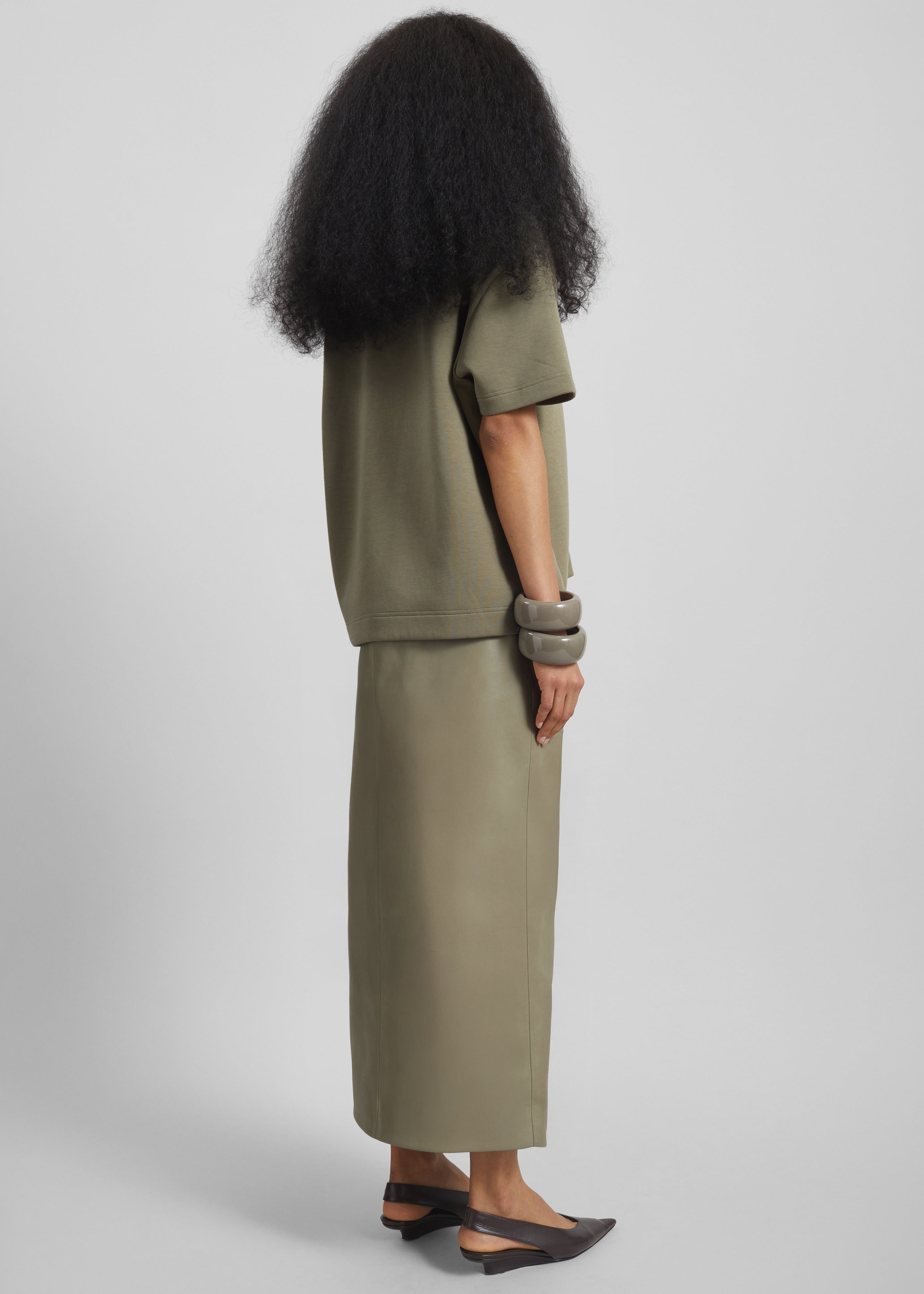 Maybelle Faux Leather Front Slit Pencil Skirt - Sage - 6