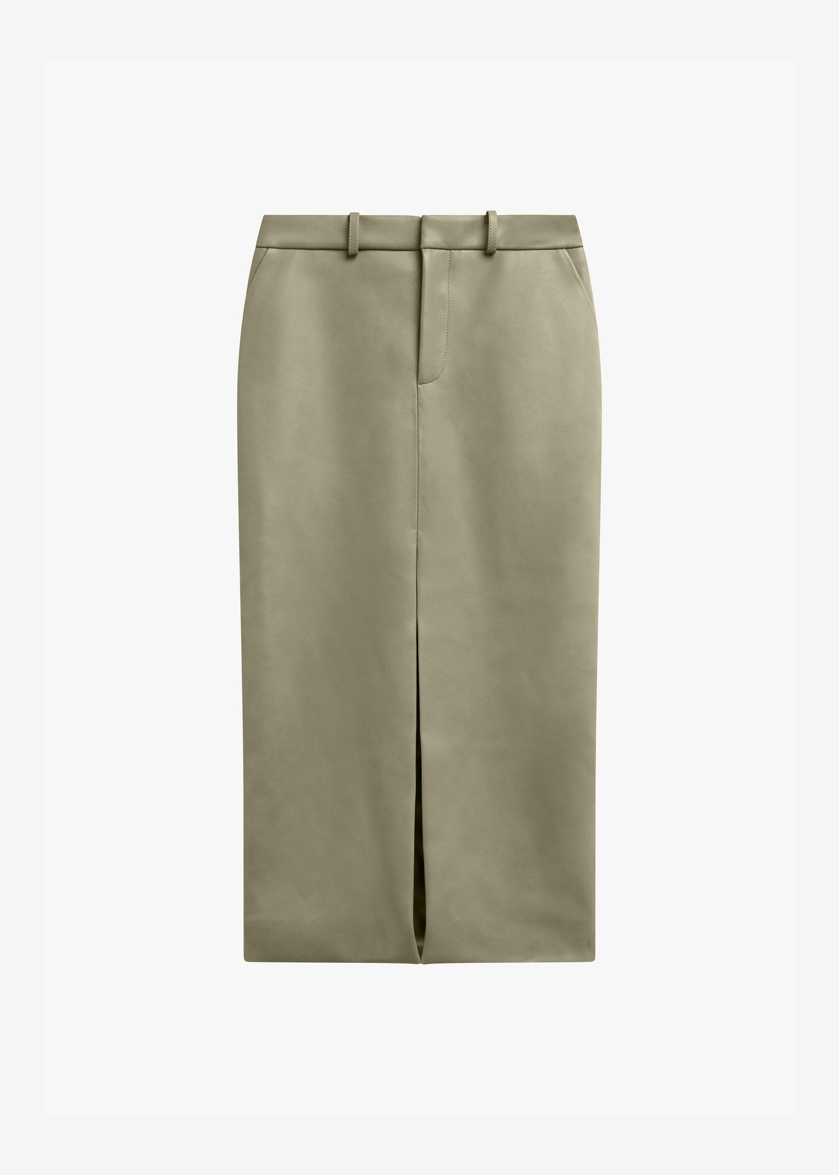 Maybelle Faux Leather Front Slit Pencil Skirt - Sage - 7