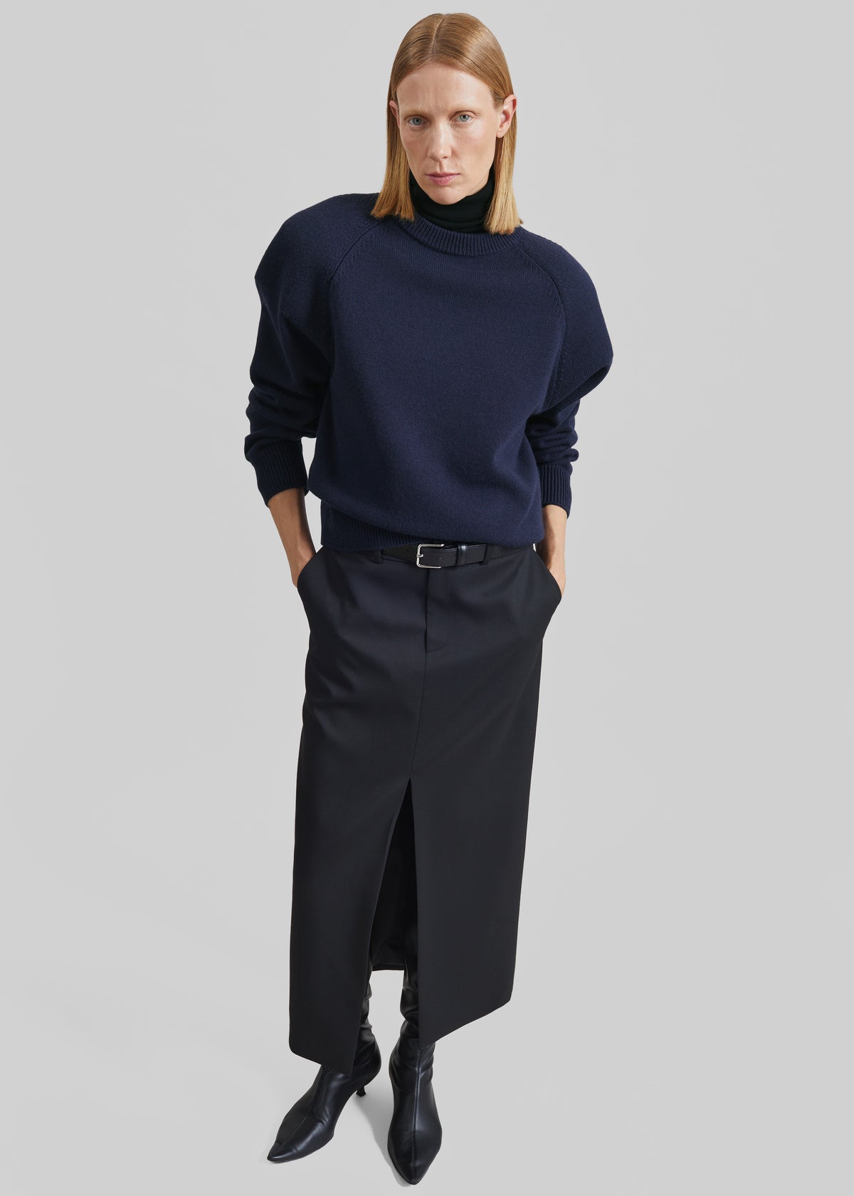Maybelle Front Slit Pencil Skirt - Black