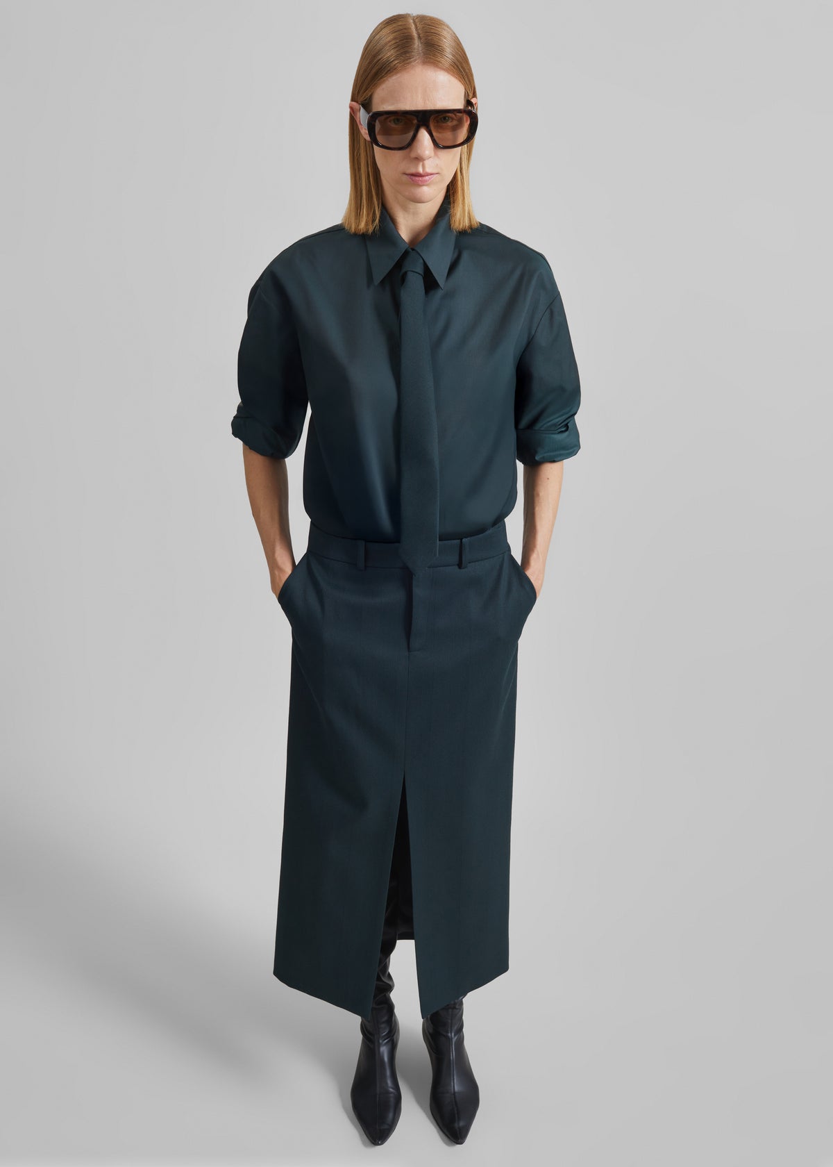 Maybelle Front Slit Pencil Skirt - Bottle Green