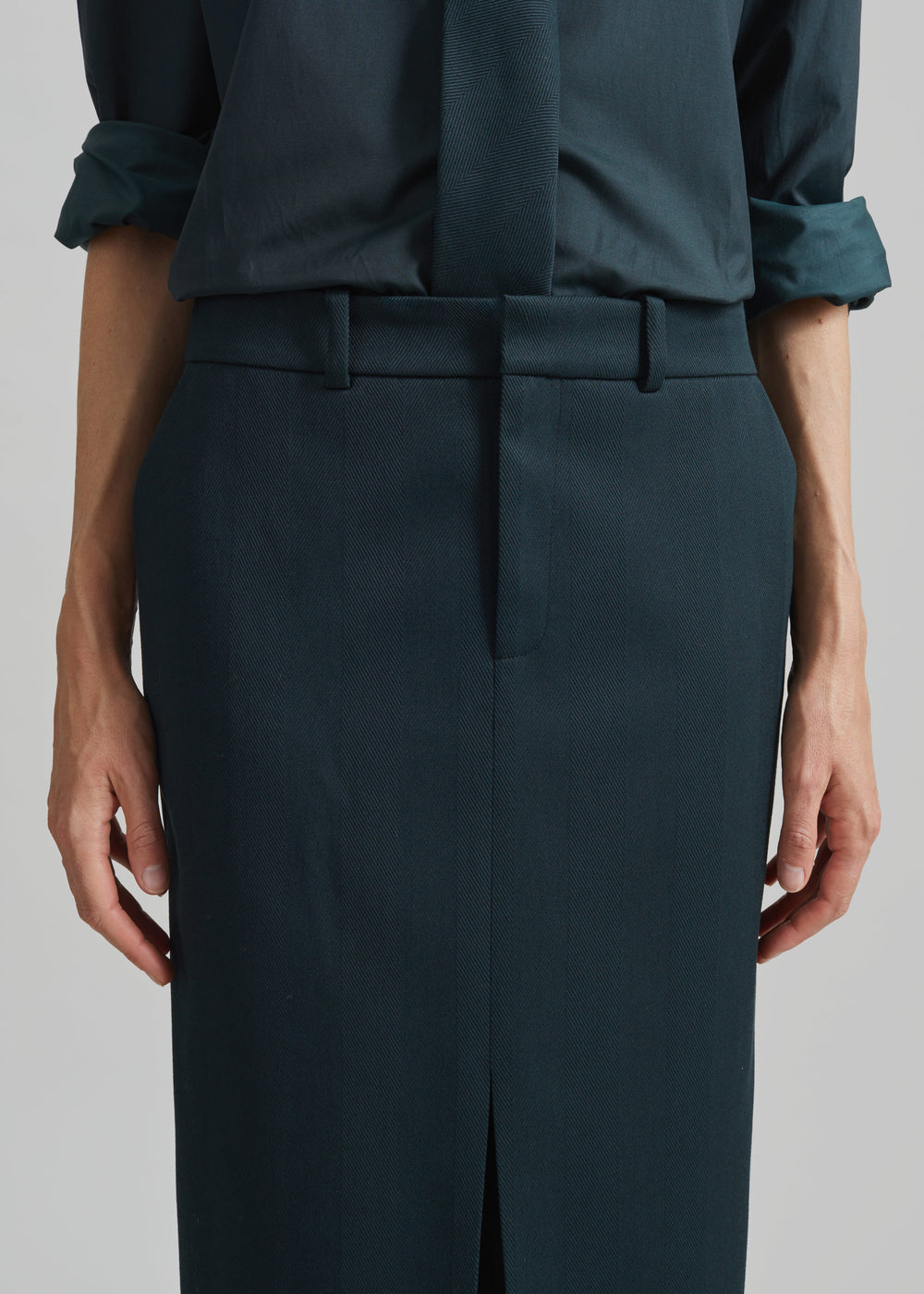 Maybelle Front Slit Pencil Skirt - Bottle Green - 1