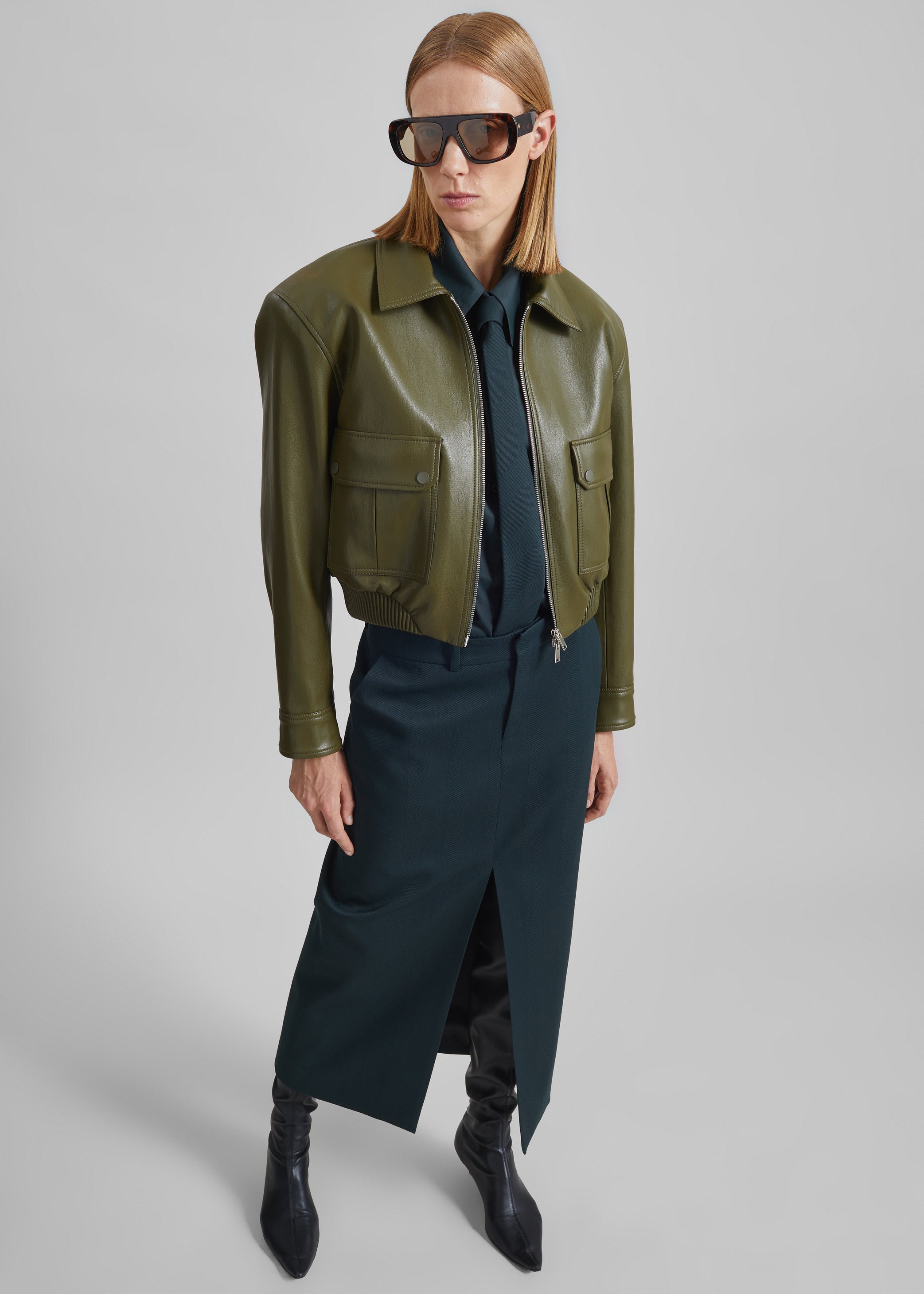 Shop the look image for Maybelle Front Slit Pencil Skirt - Bottle Green