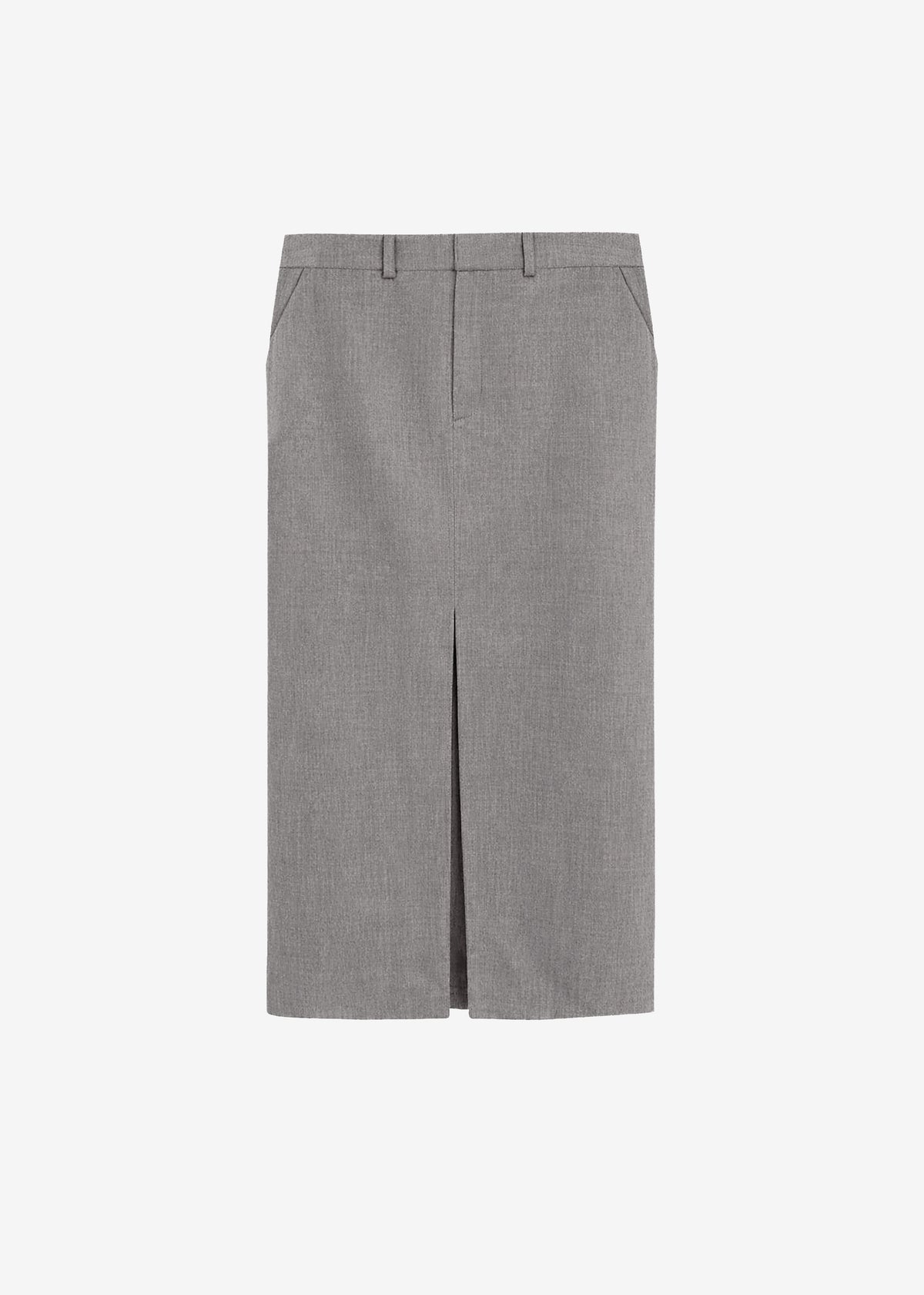 Maybelle Wool Front Slit Pencil Skirt - Light Taupe Melange