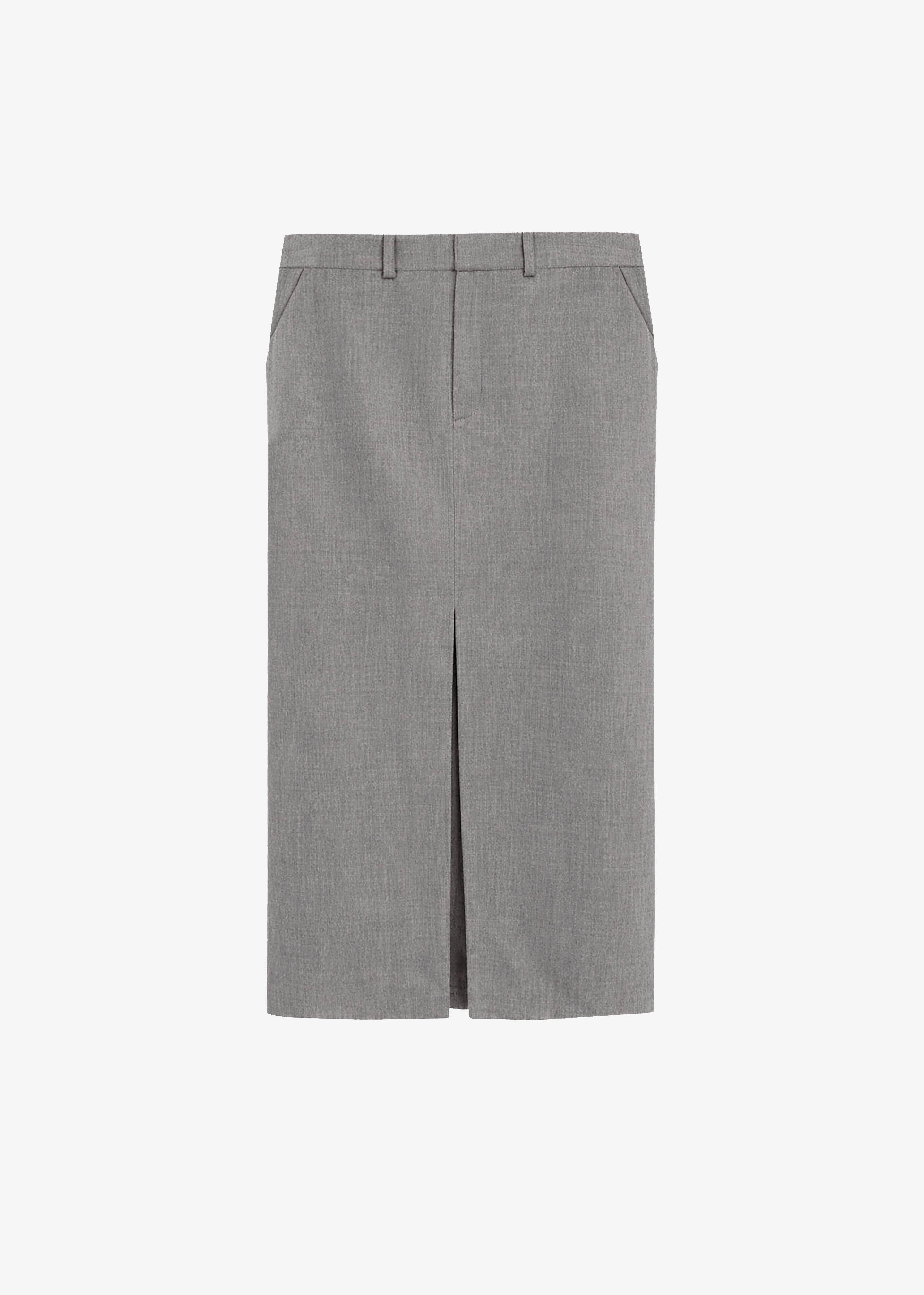 Maybelle Wool Front Slit Pencil Skirt - Light Taupe Melange