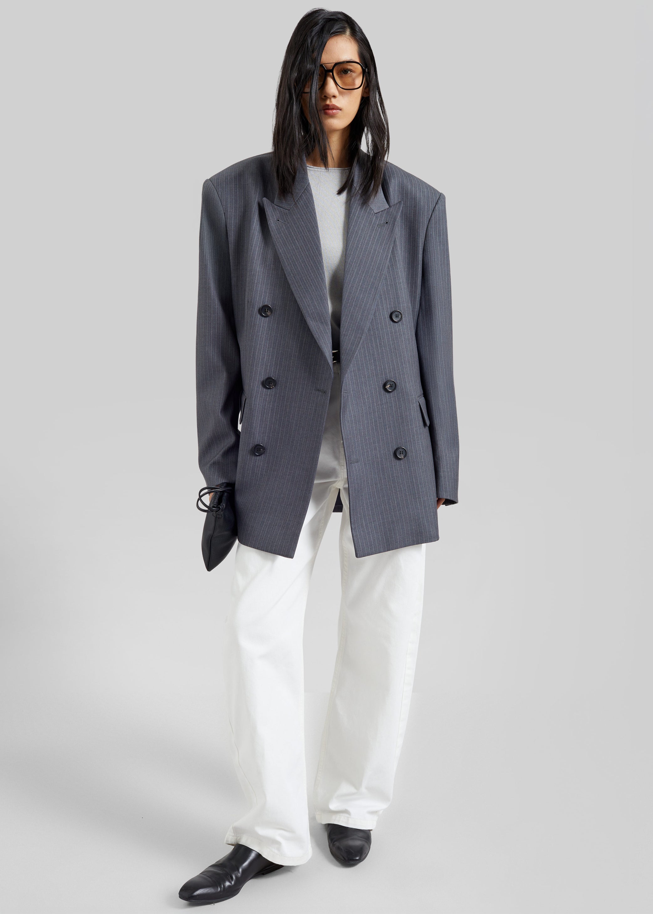 Shop the look image for Mayfair Double Breasted Blazer - Grey/White Pinstripe