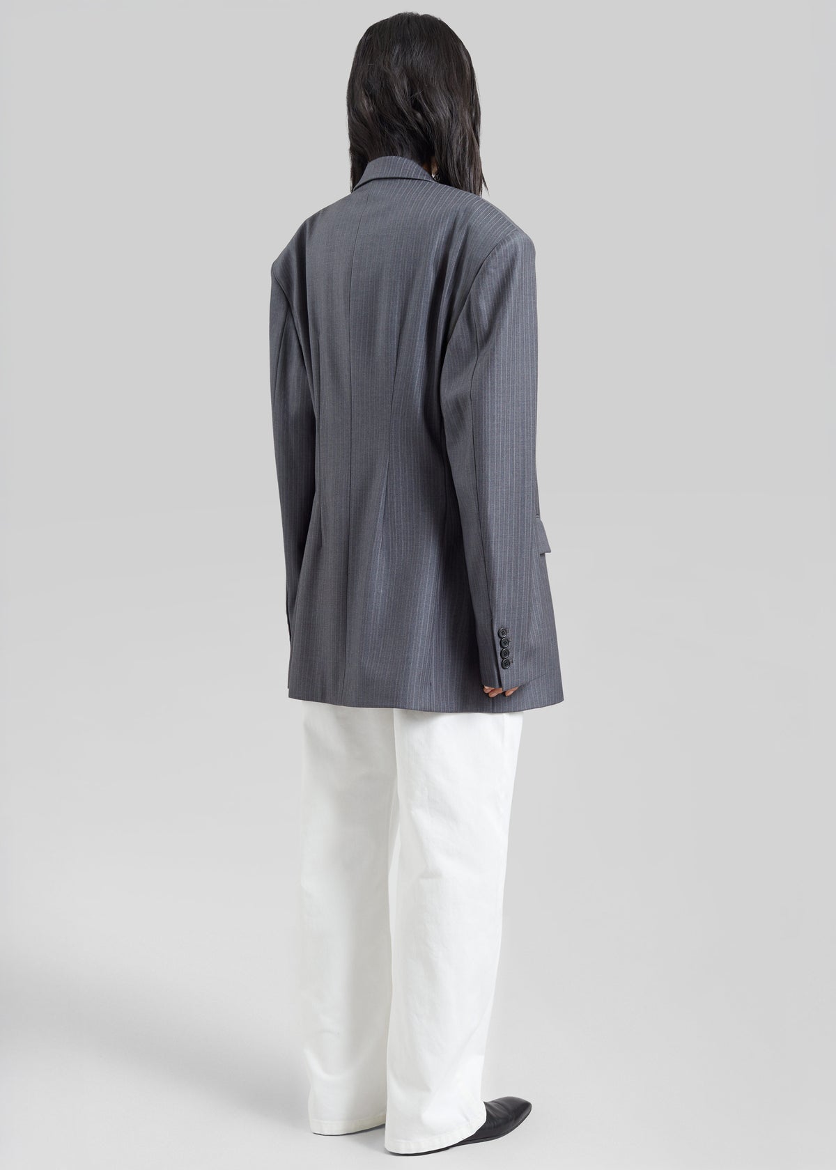 Mayfair Double Breasted Blazer - Grey/White Pinstripe