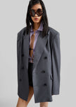 Mayfair Double Breasted Blazer - Grey/White Pinstripe