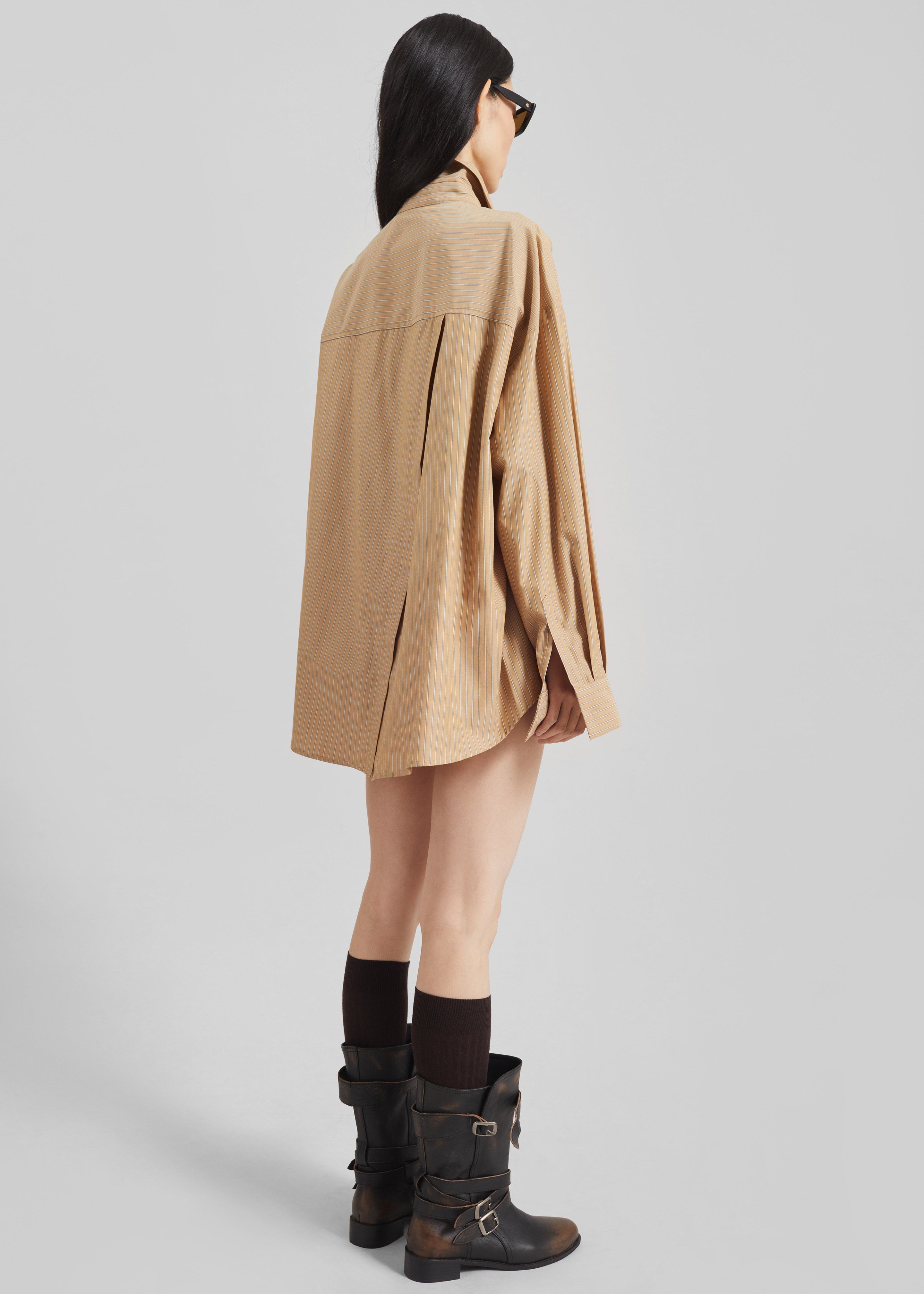 Medavy Bubble-Hem Shorts - Beige/White Stripe - 5