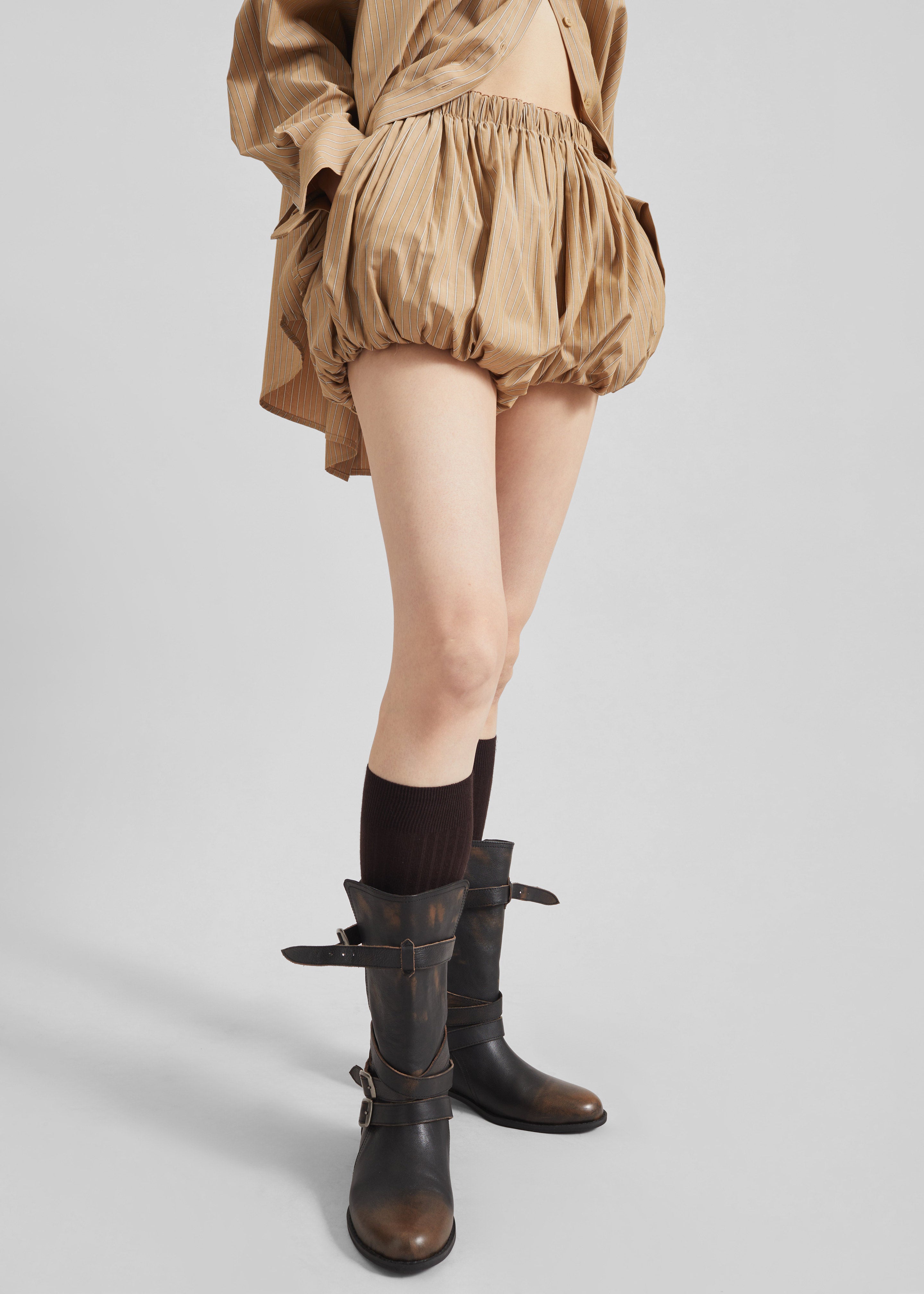 Medavy Bubble-Hem Shorts - Beige/White Stripe - 1