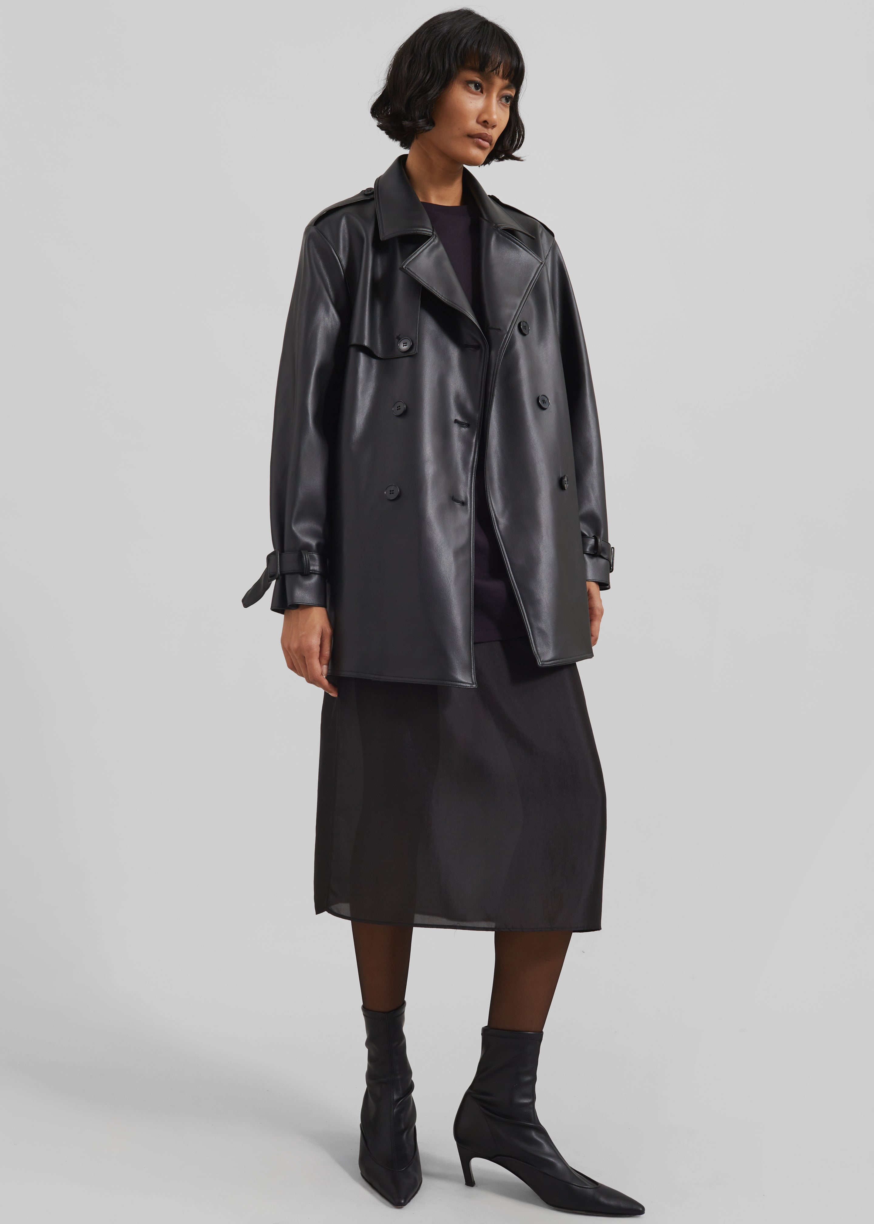 Medora Faux Leather Trench - Black - 3