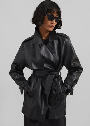 Medora Faux Leather Trench - Black