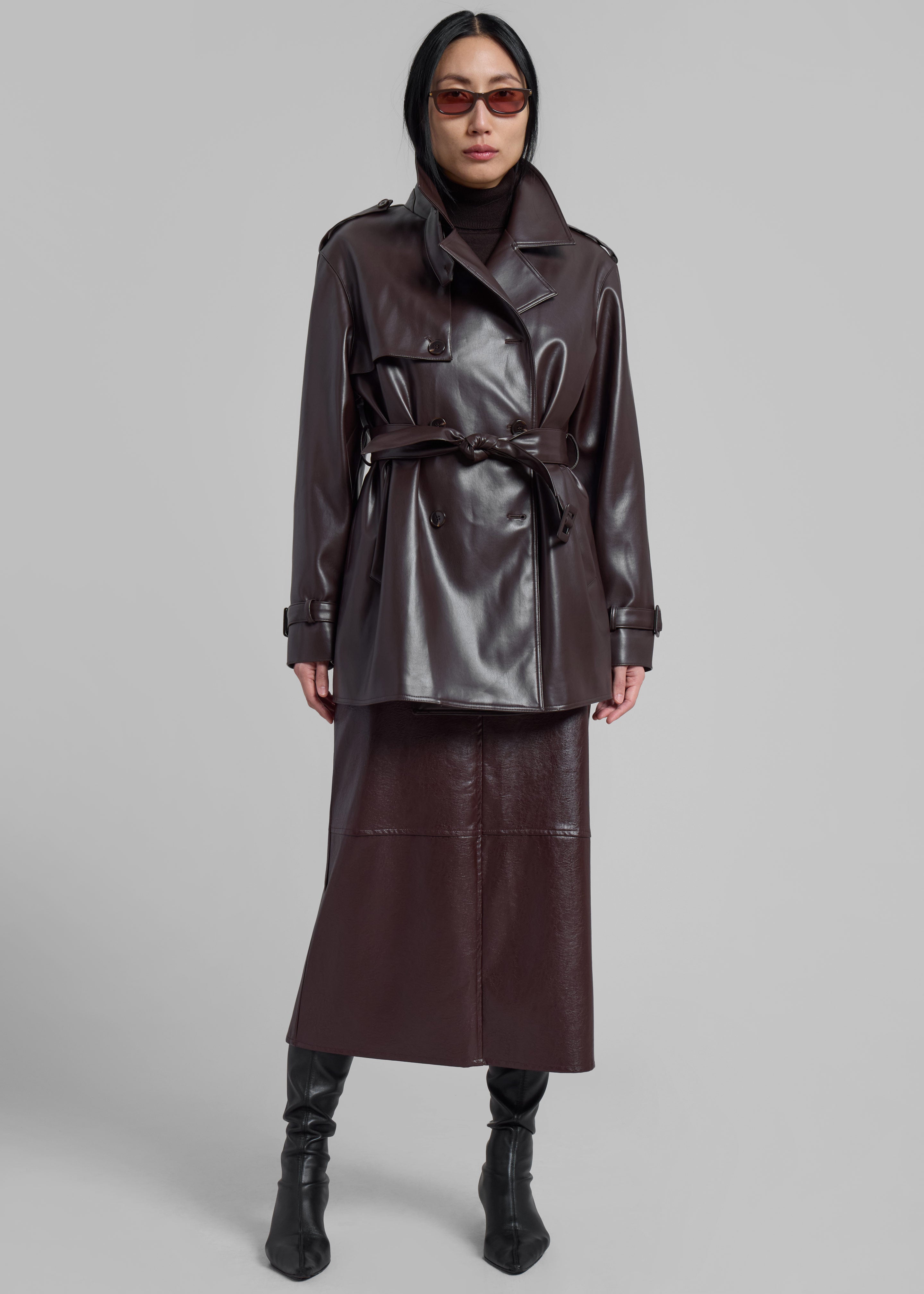 Medora Faux Leather Trench - Brown - 1