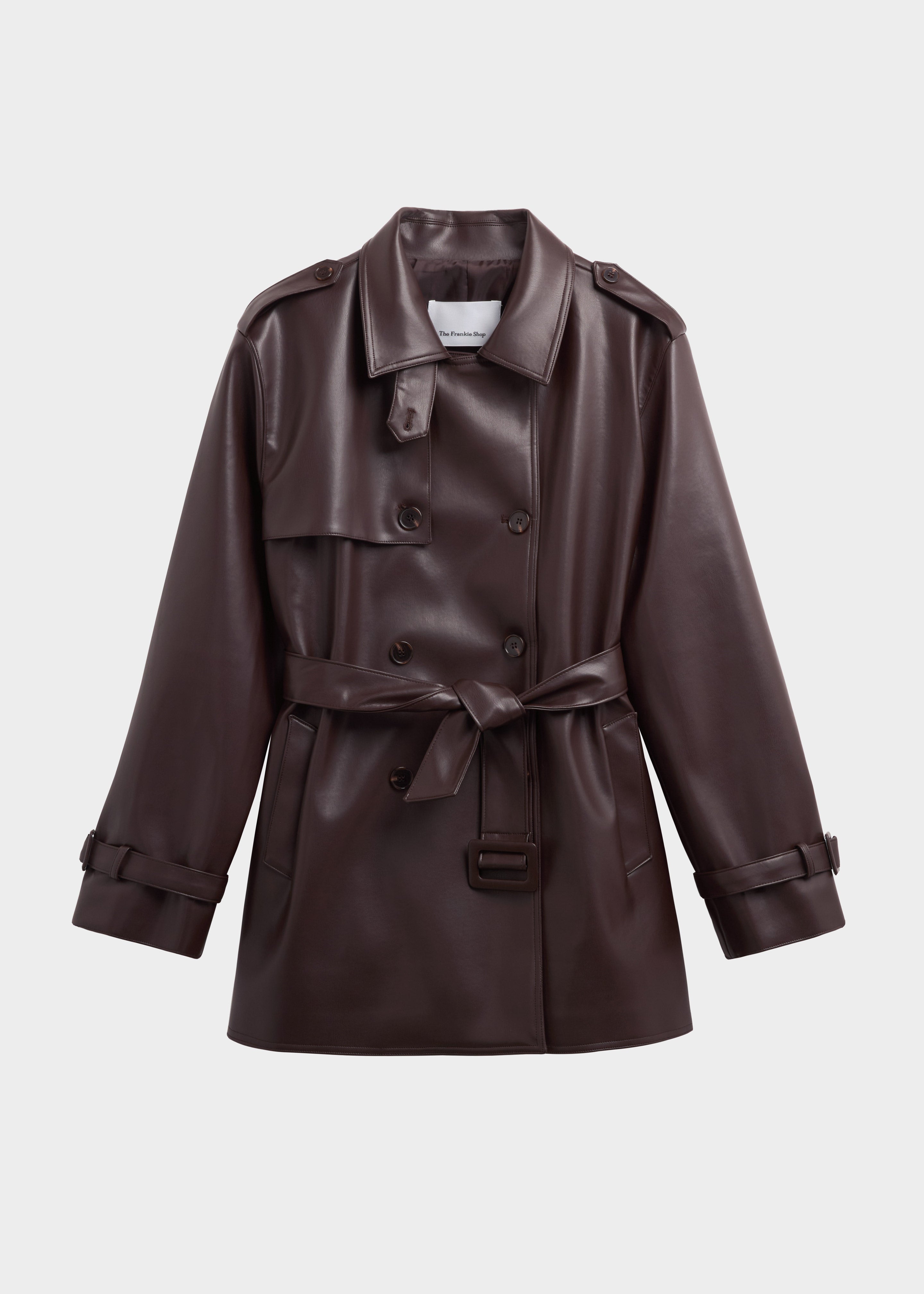 Medora Faux Leather Trench - Brown - 8