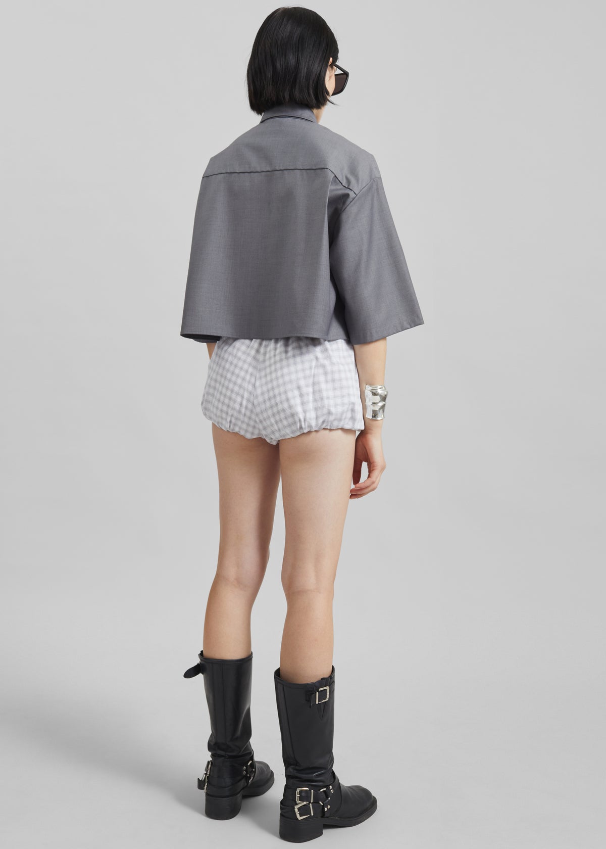 Meg Mini Balloon Shorts - Checked White - 8