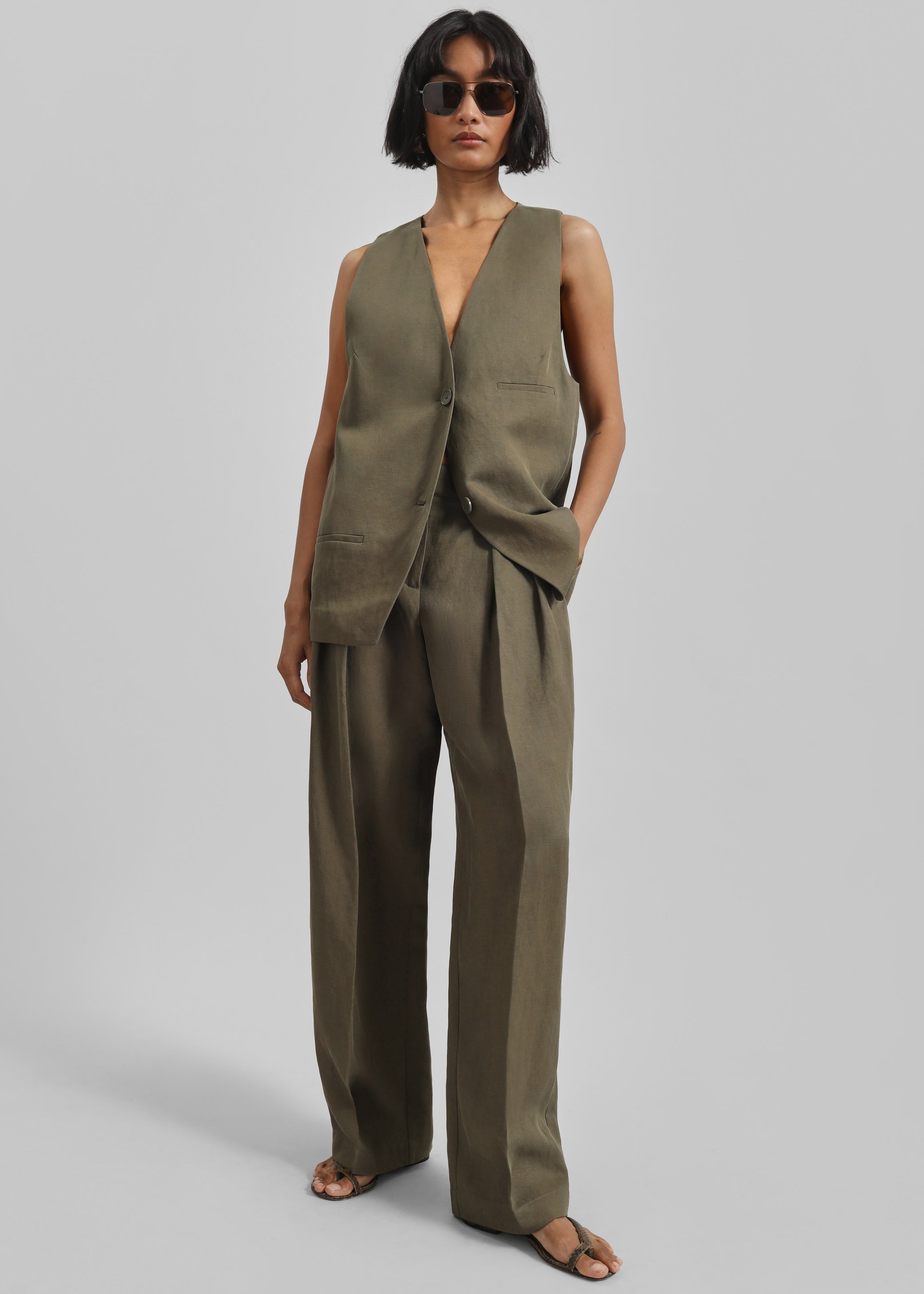 Shop the look image for Melrose Linen Vest - Khaki