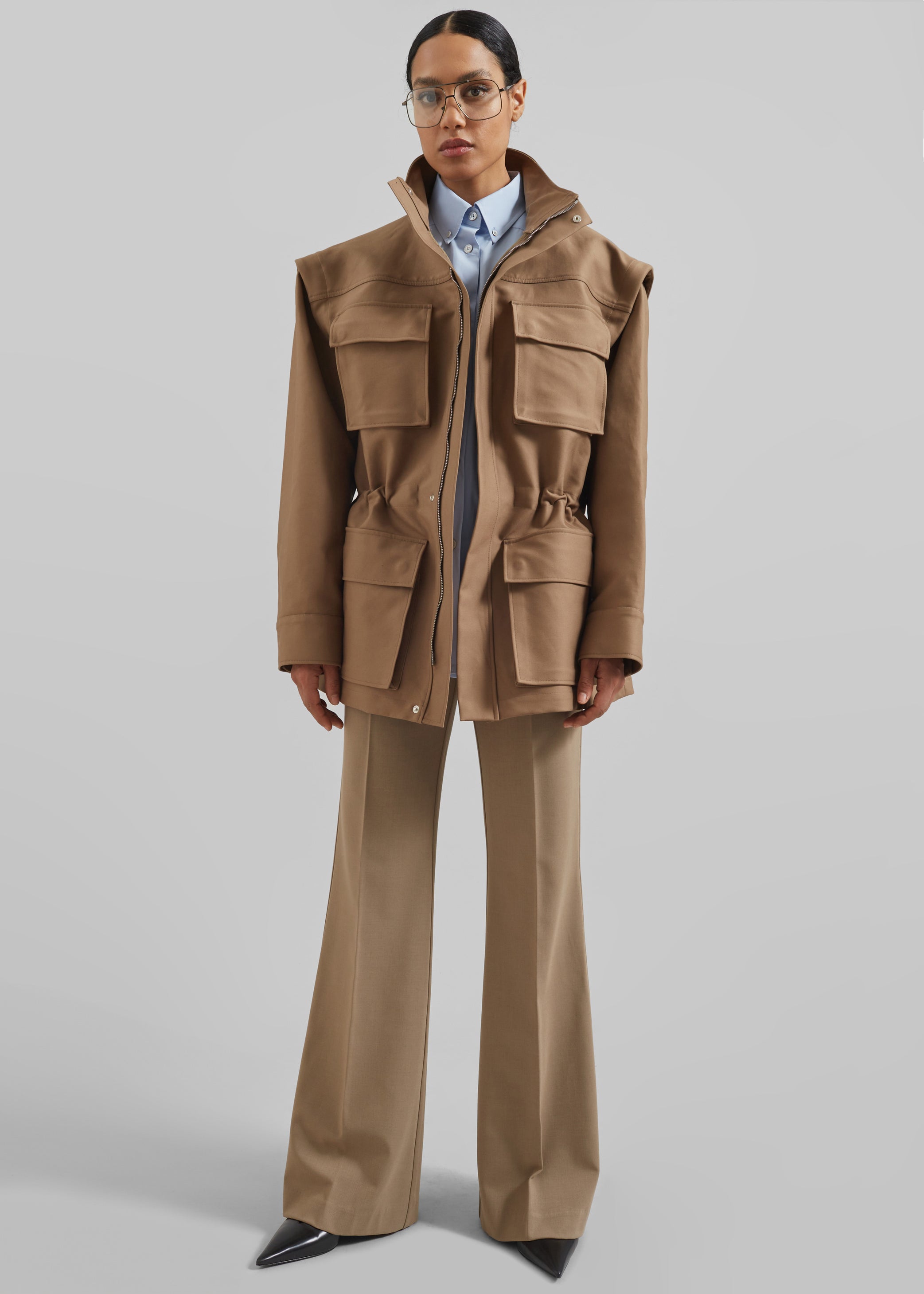 Shop the look image for Melton Detachable Sleeve Cargo Jacket - Camel