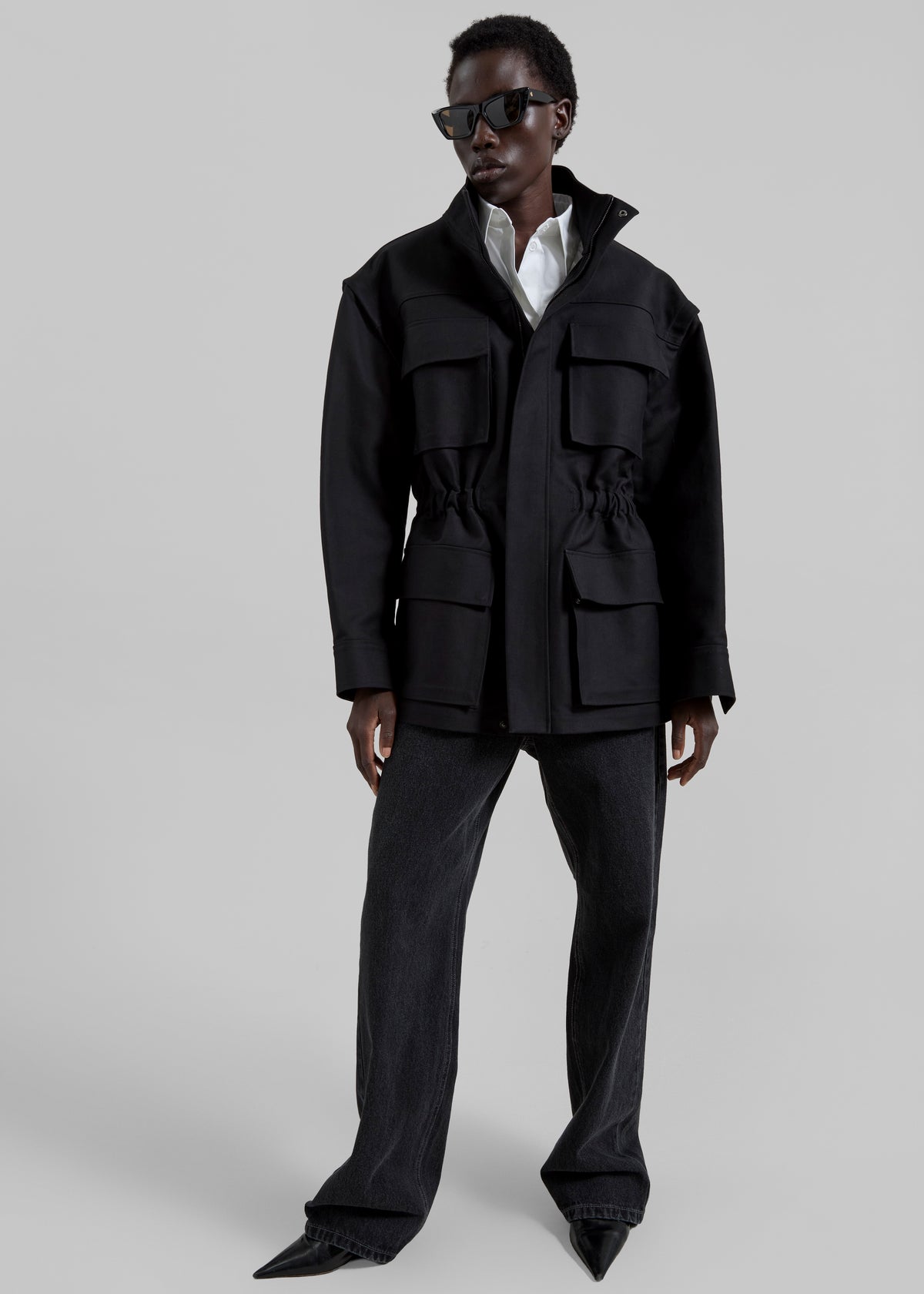 Melton Detachable Sleeve Cargo Jacket - Black - 4