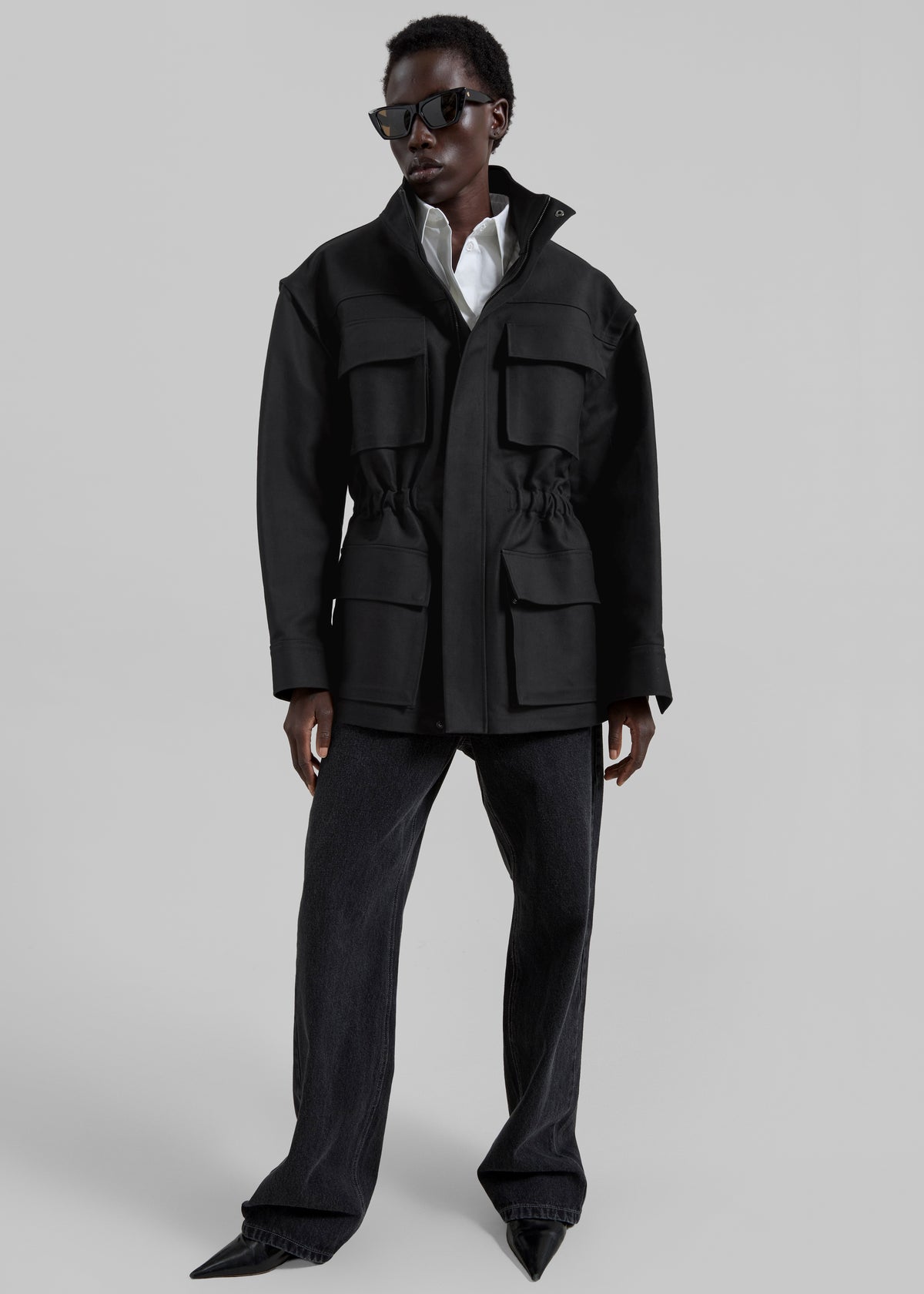 Melton Detachable Sleeve Cargo Jacket - Black - 4