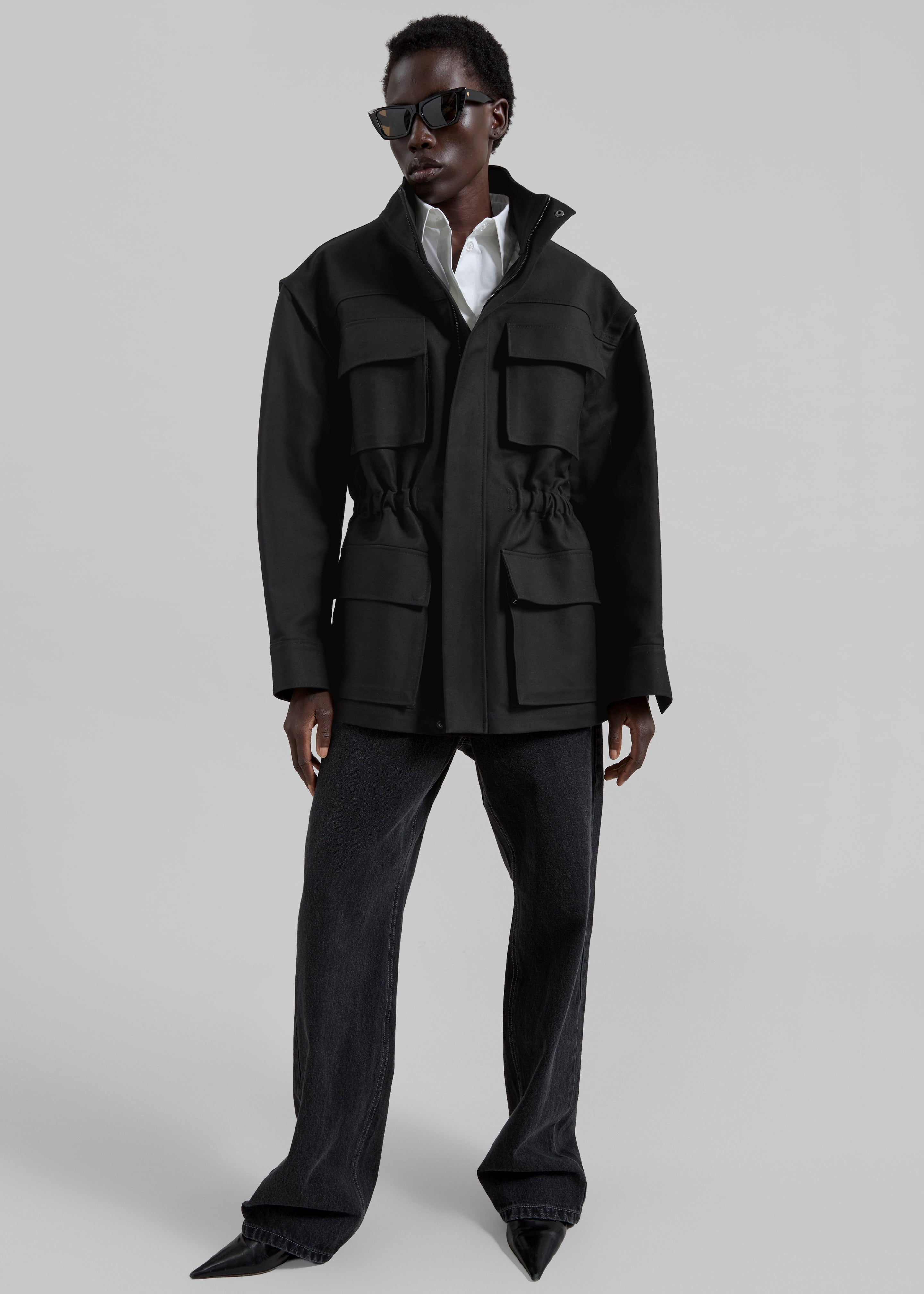 Melton Detachable Sleeve Cargo Jacket - Black - 4