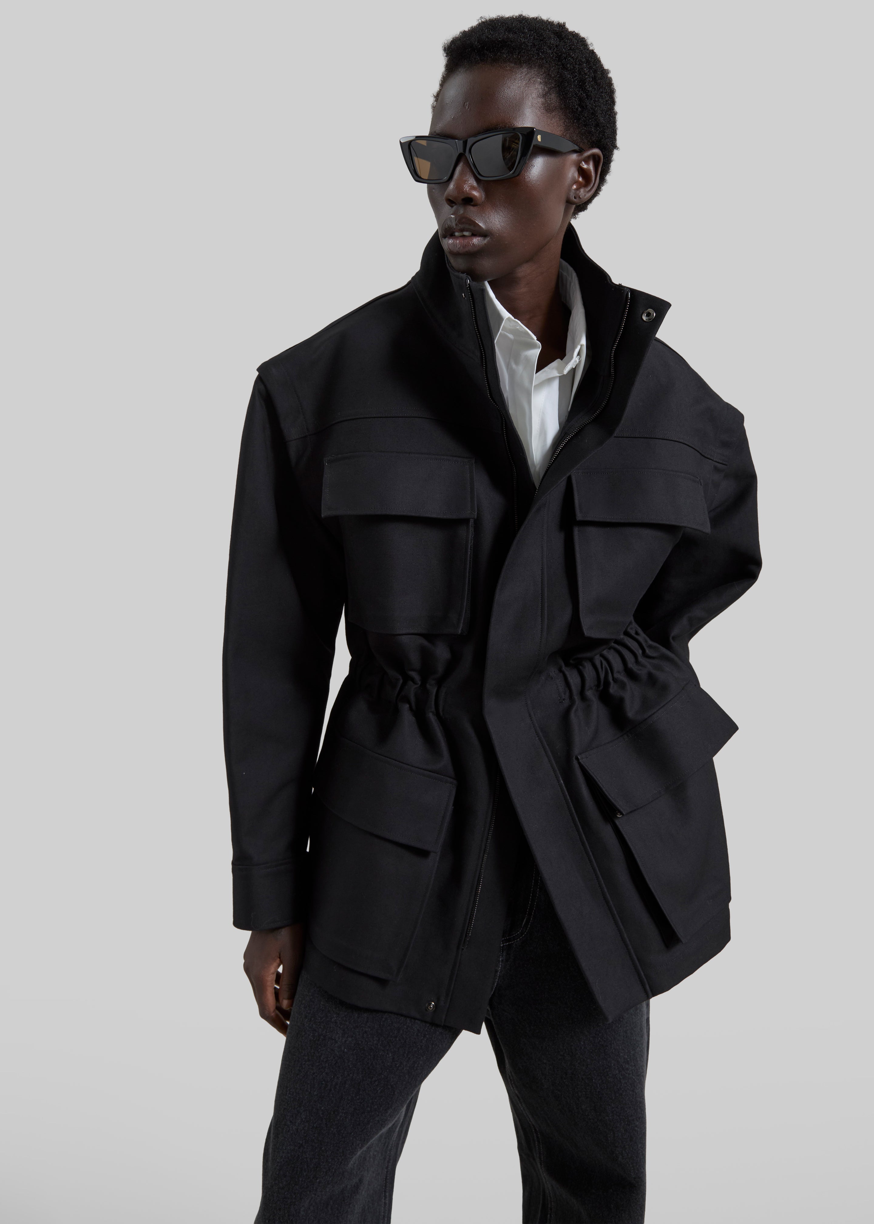 Melton Detachable Sleeve Cargo Jacket - Black - 2