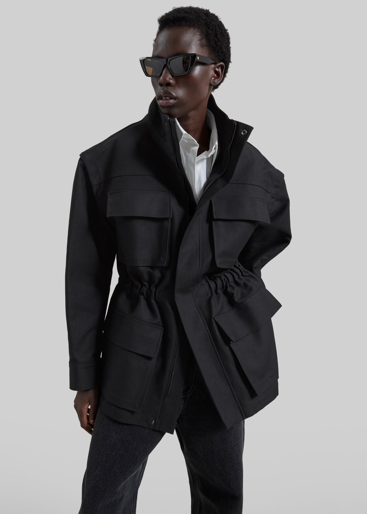 Melton Detachable Sleeve Cargo Jacket - Black - 2