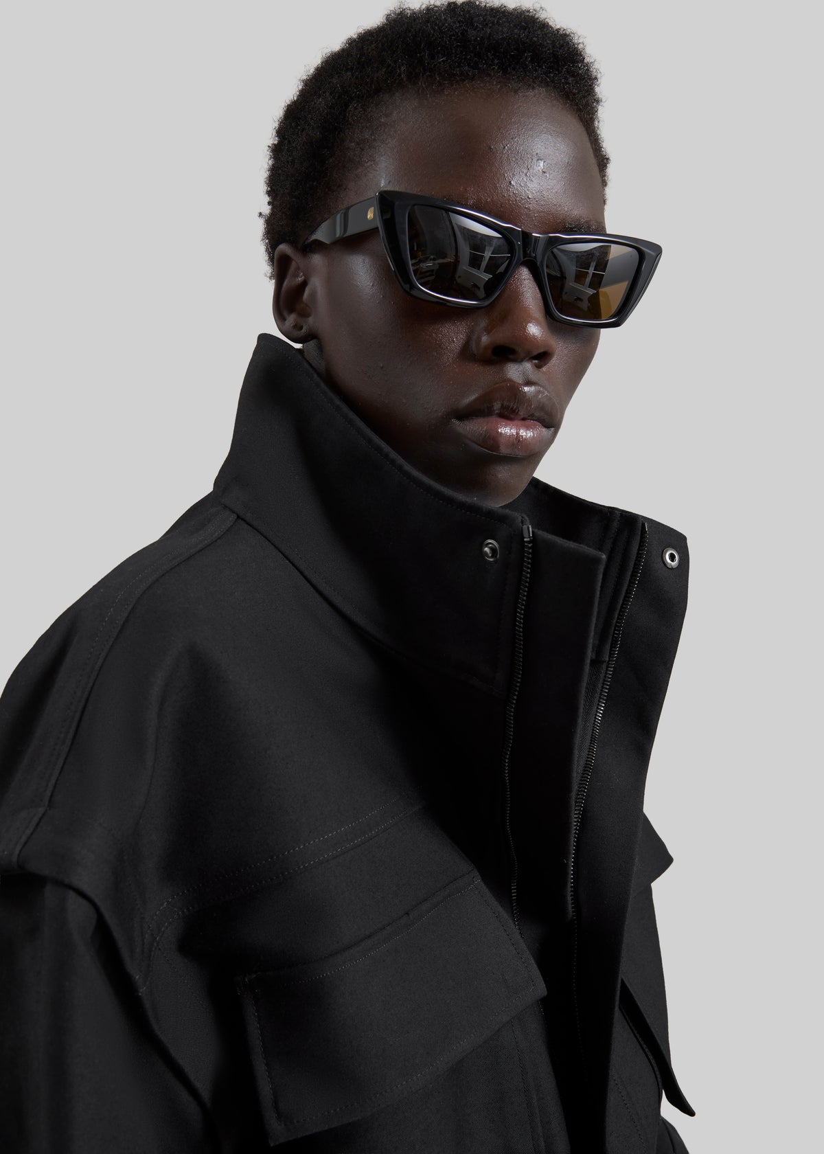 Melton Detachable Sleeve Cargo Jacket - Black - 6