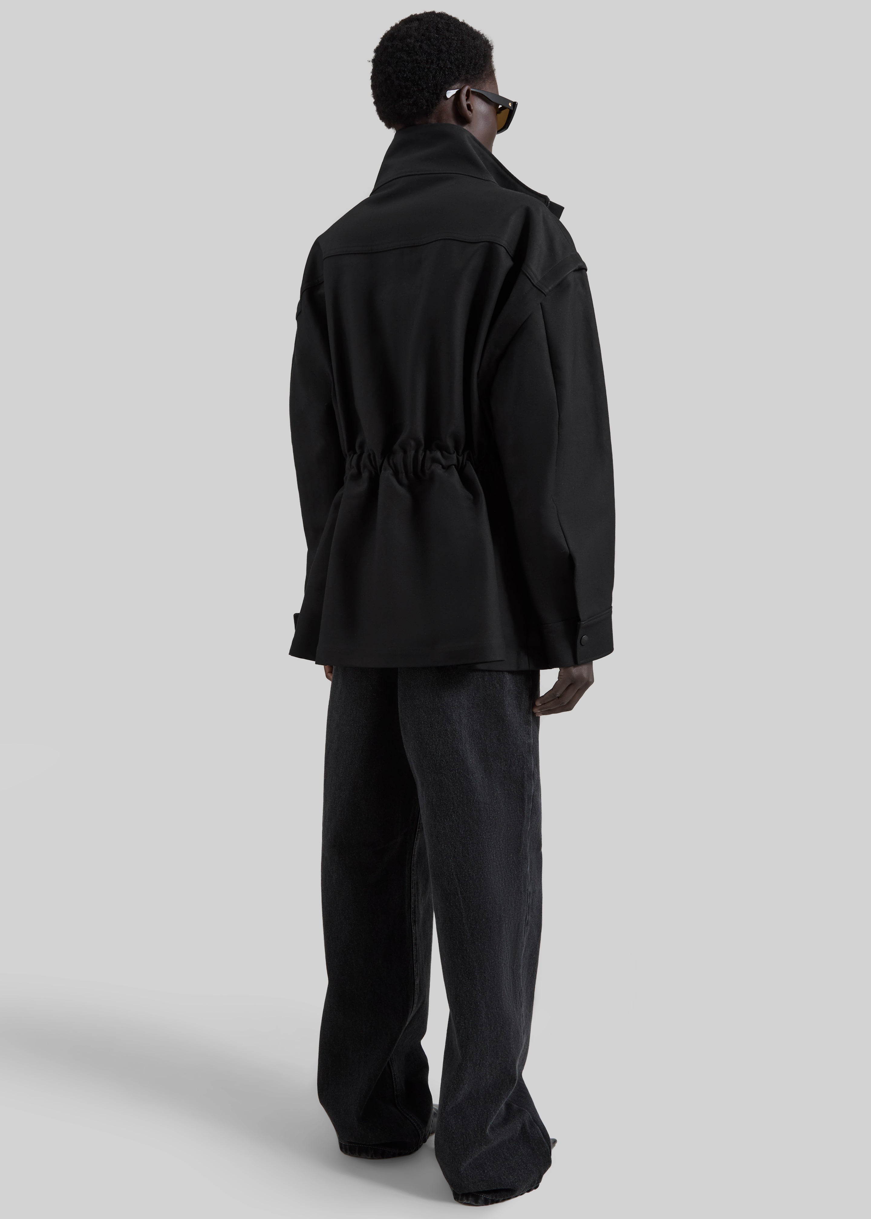 Melton Detachable Sleeve Cargo Jacket - Black - 8