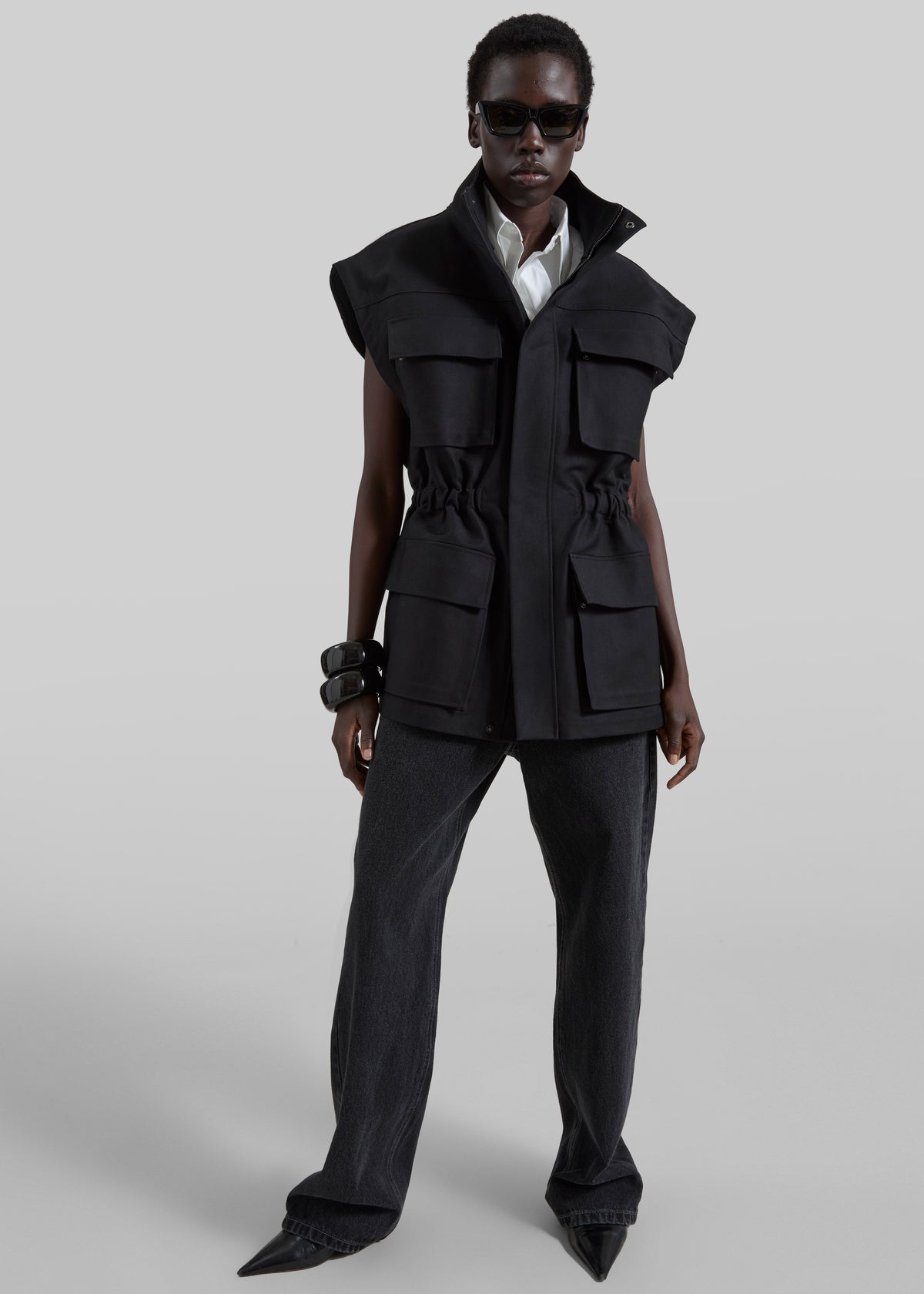 Melton Detachable Sleeve Cargo Jacket - Black - 7