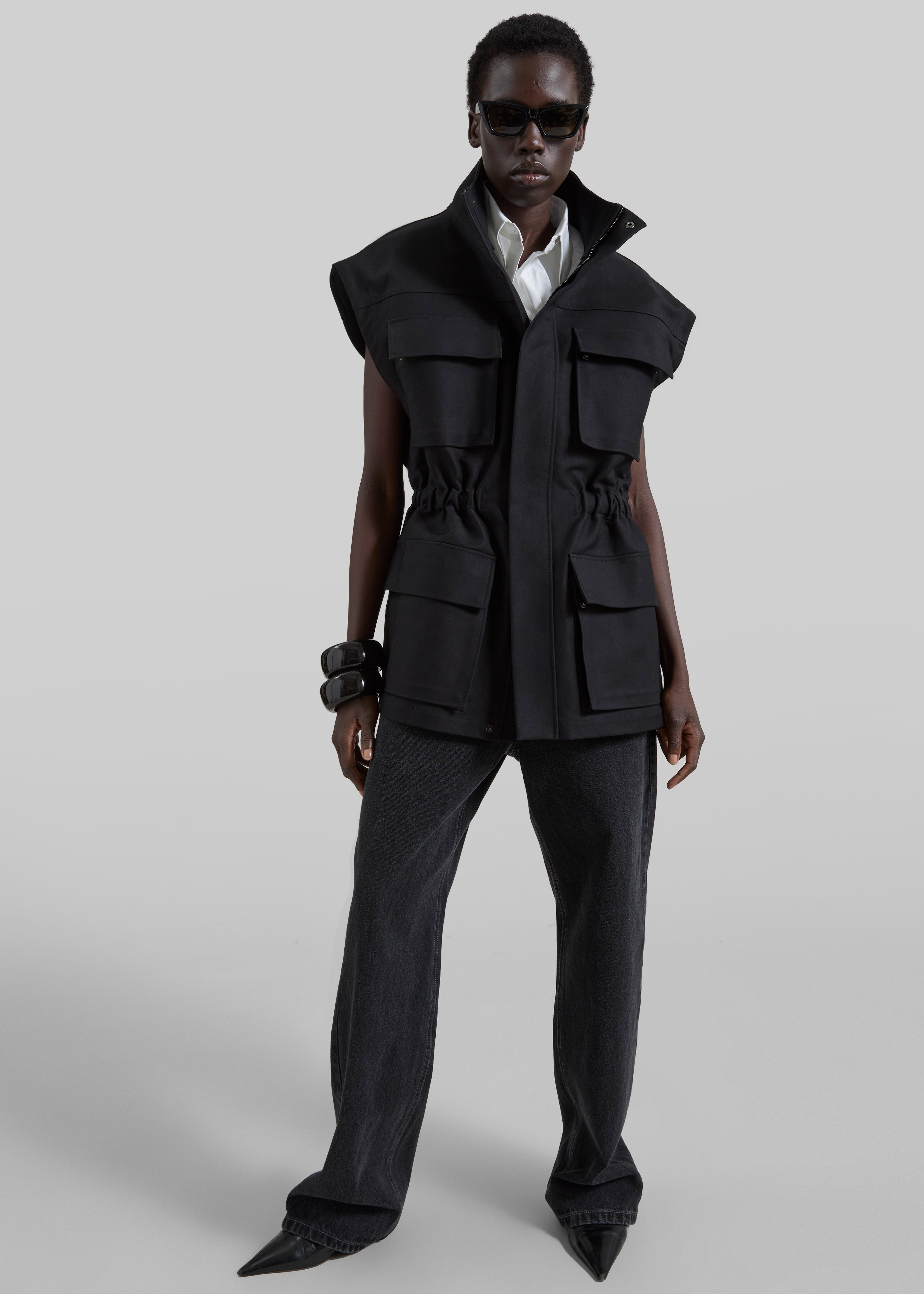 Melton Detachable Sleeve Cargo Jacket - Black - 7