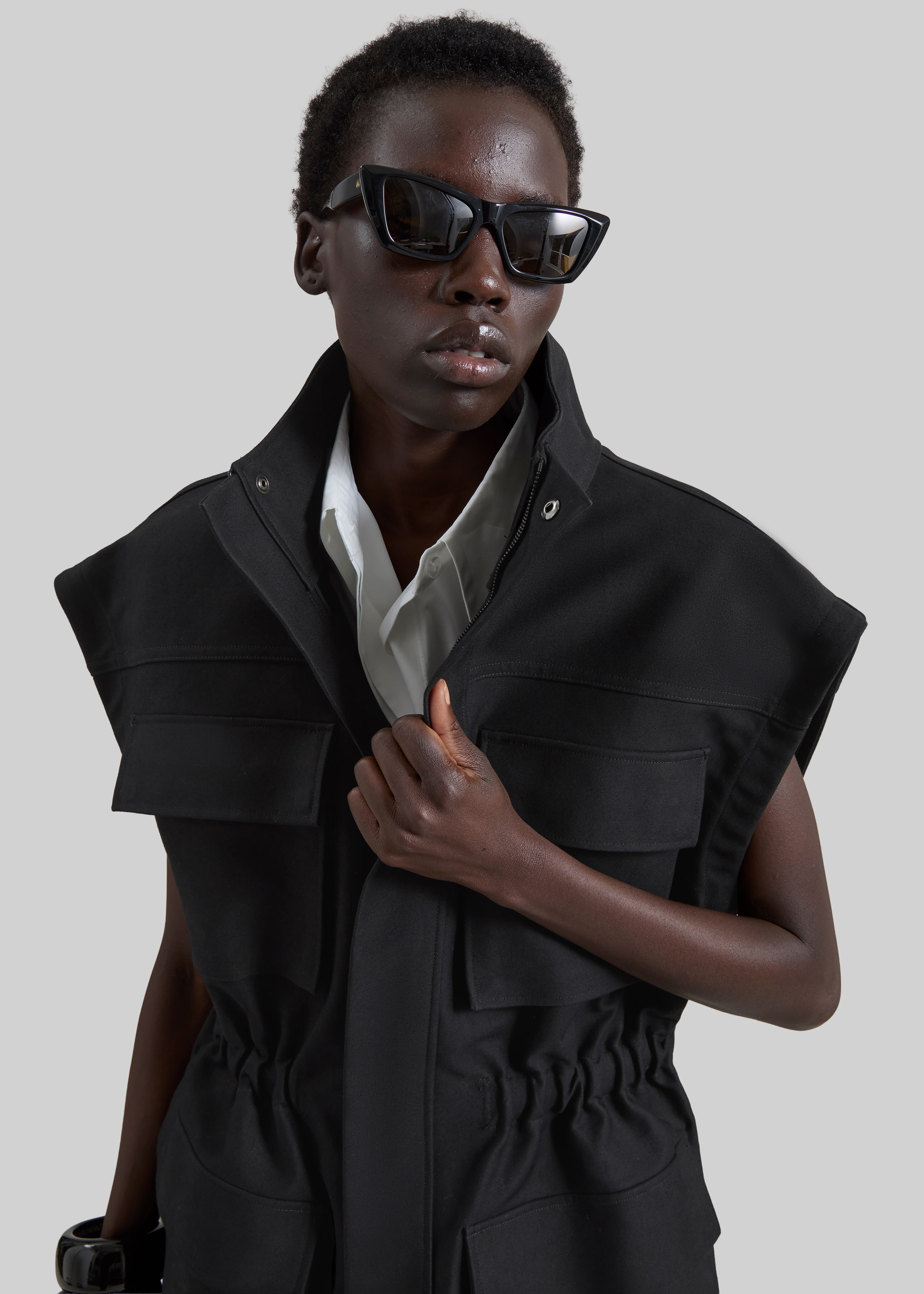 Melton Detachable Sleeve Cargo Jacket - Black - 3