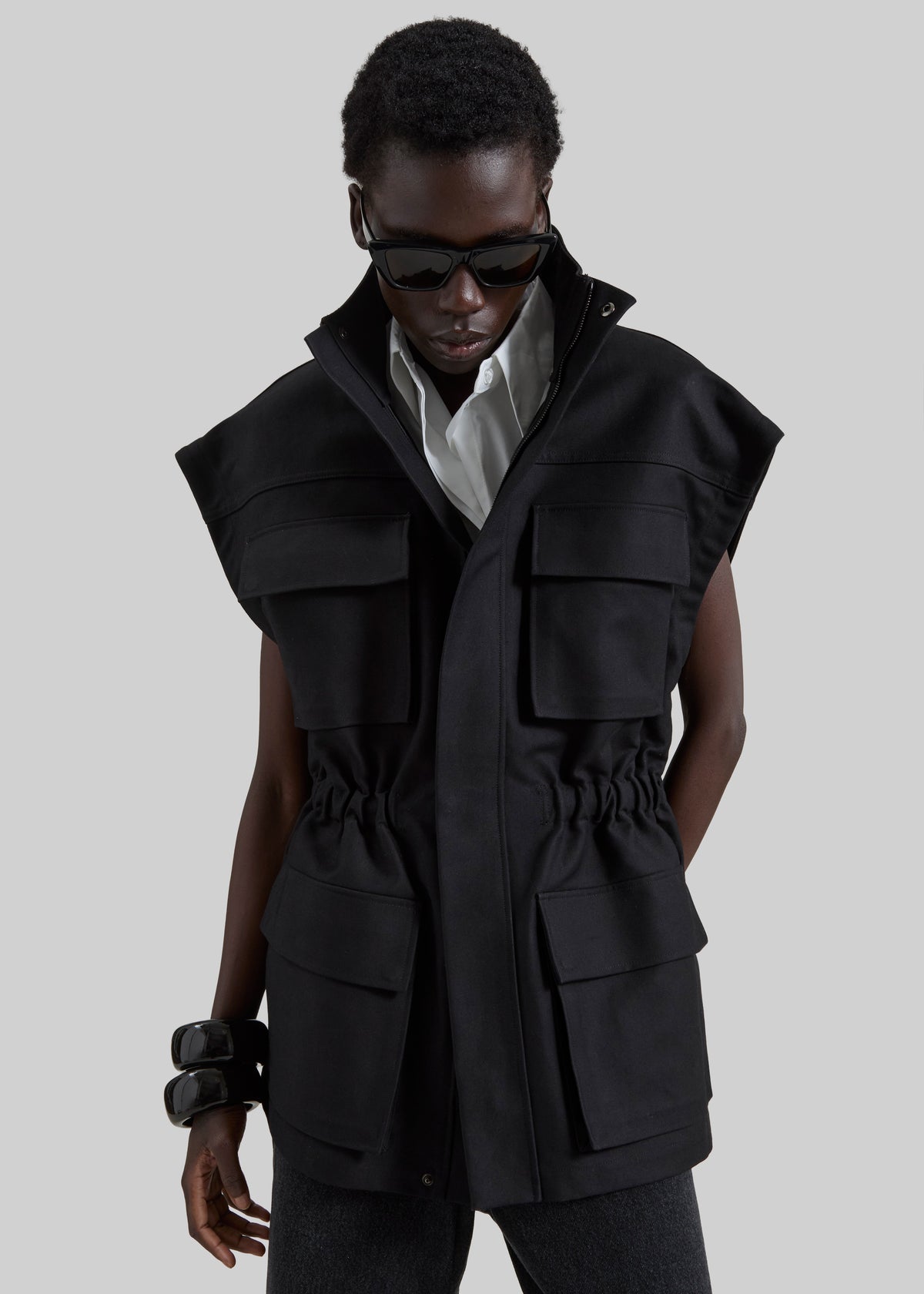 Melton Detachable Sleeve Cargo Jacket - Black - 5