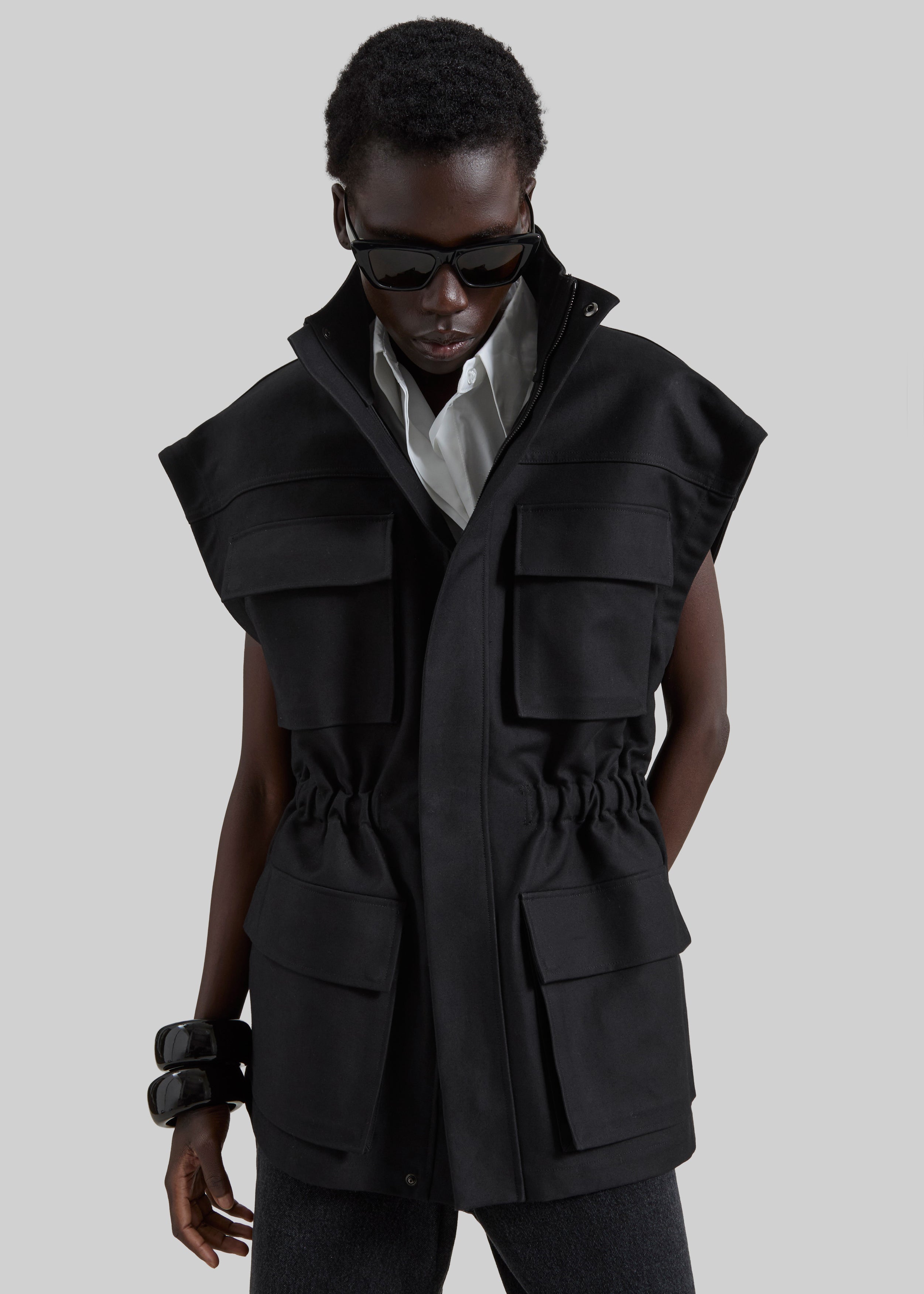 Melton Detachable Sleeve Cargo Jacket - Black - 5