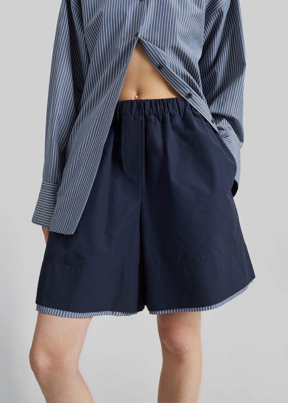 Menton Layered Hem Shorts - Navy/White Stripe - 2