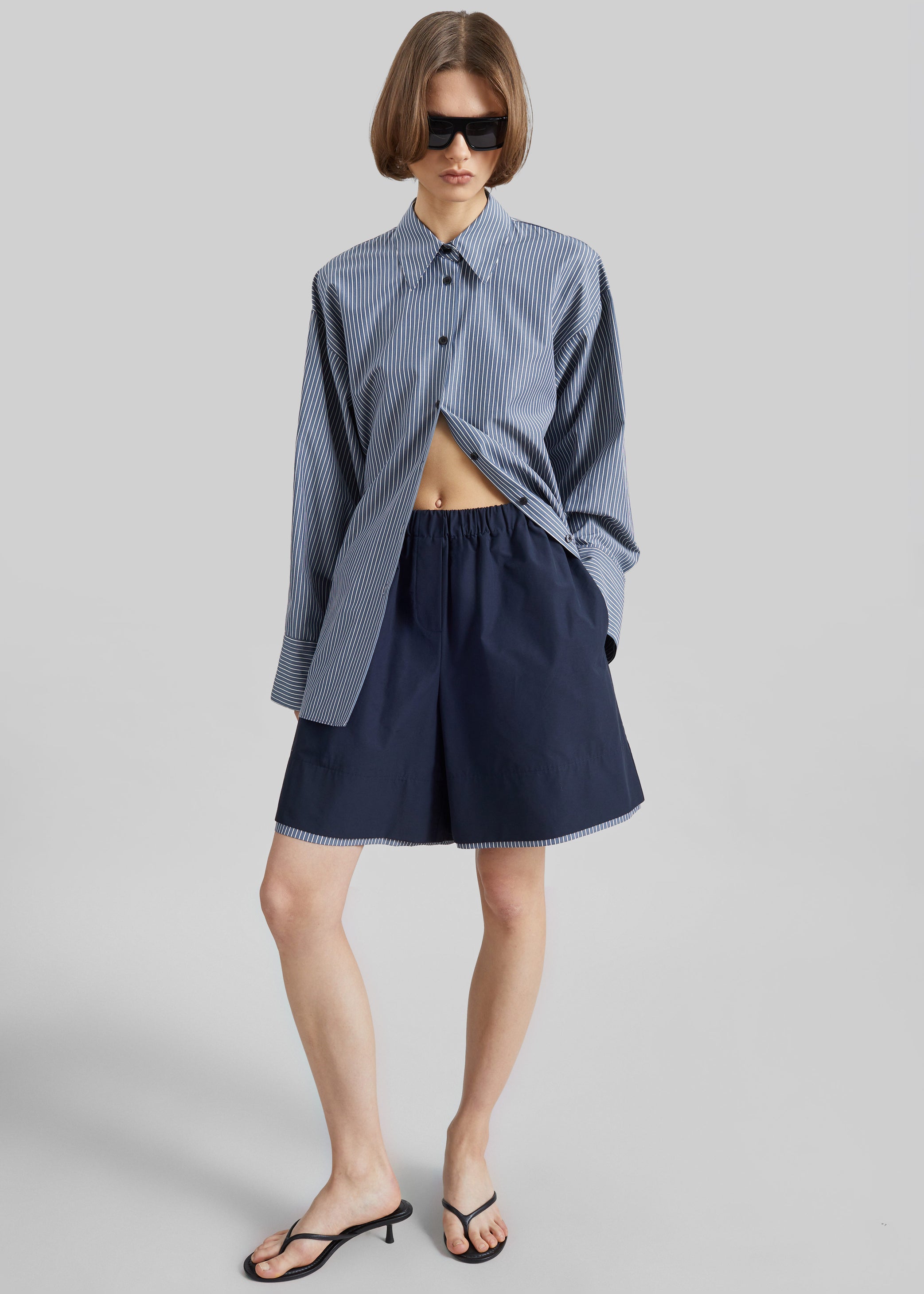 Shop the look image for Menton Layered Hem Shorts - Navy/White Stripe