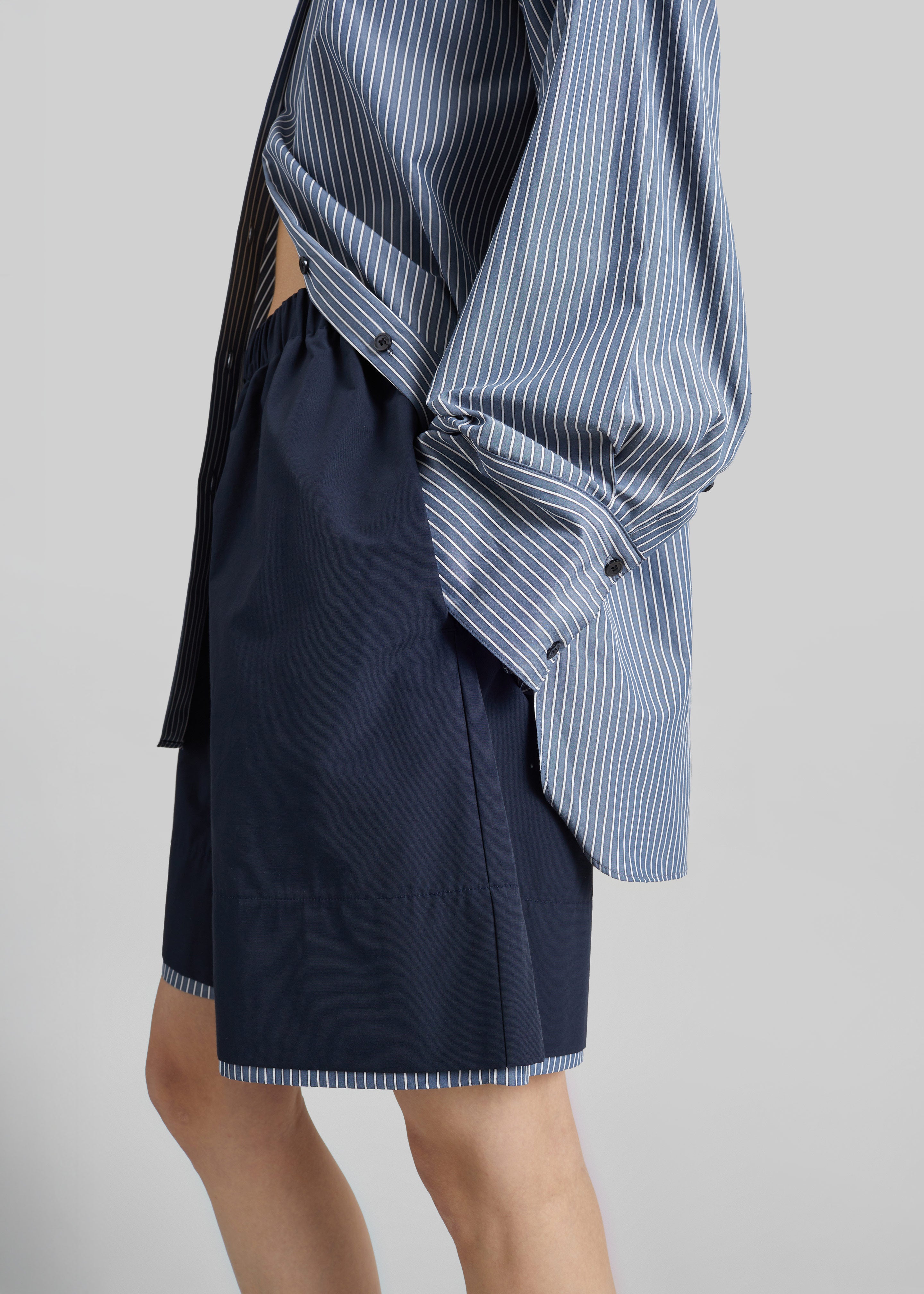 Menton Layered Hem Shorts - Navy/White Stripe - 4