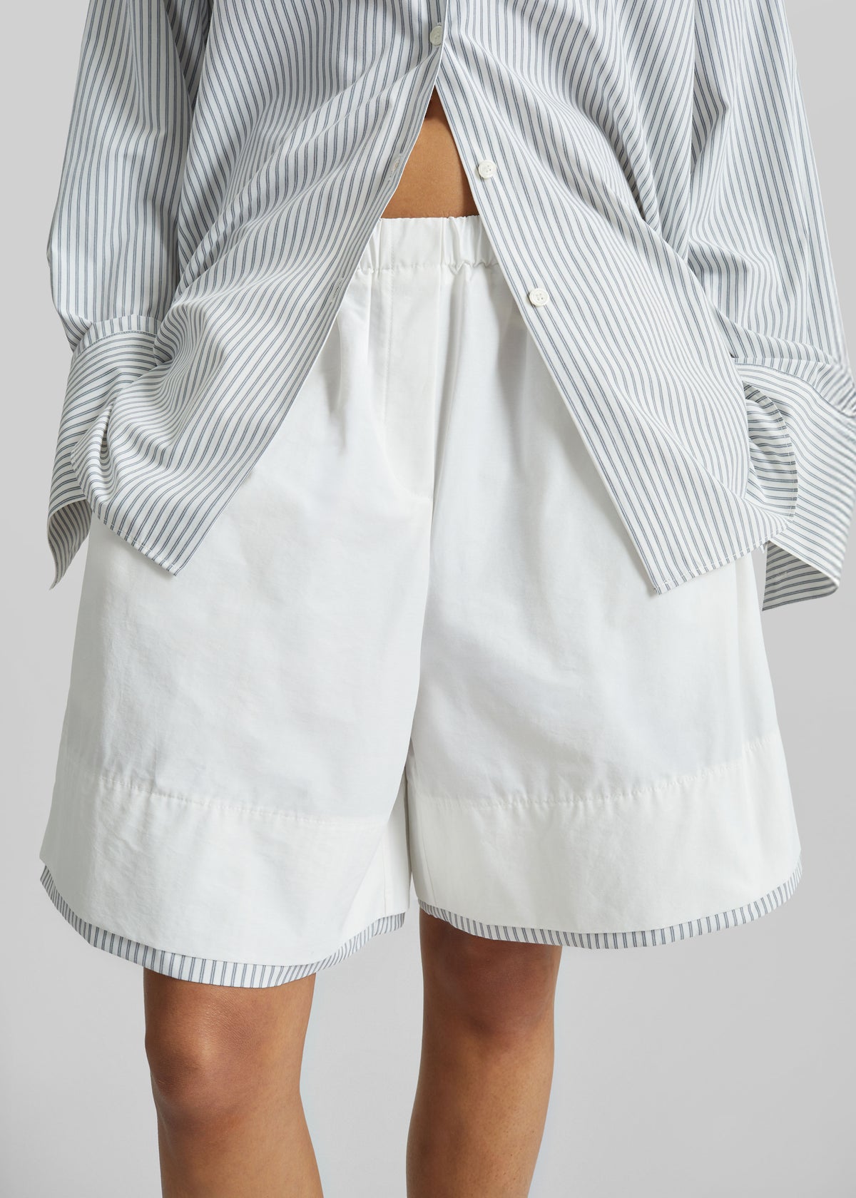 Menton Layered Hem Shorts - White/Blue Stripe - 3