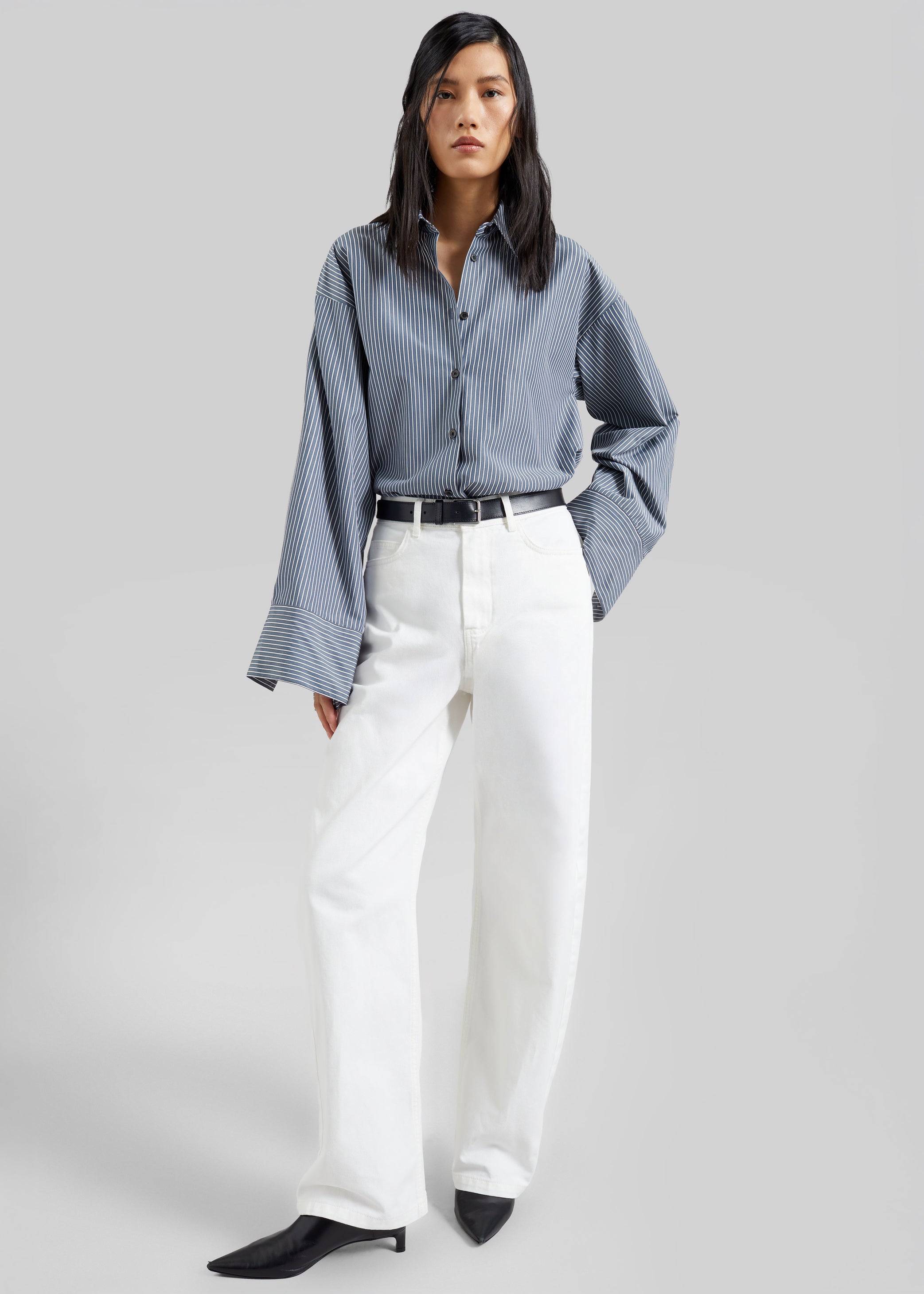 Shop the look image for Menton Oversized Shirt - Navy/White Stripe