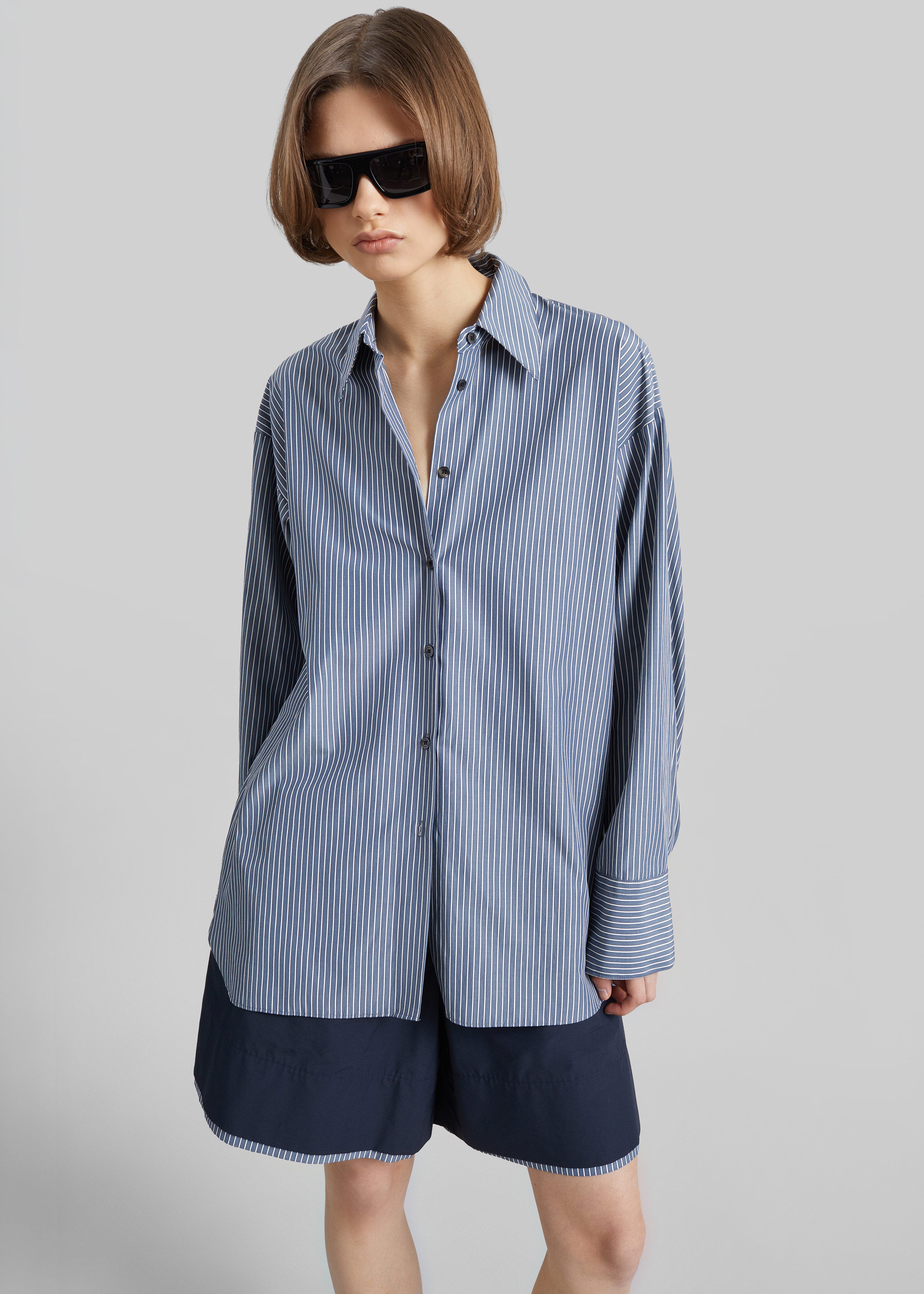 Menton Oversized Shirt - Navy/White Stripe - 2