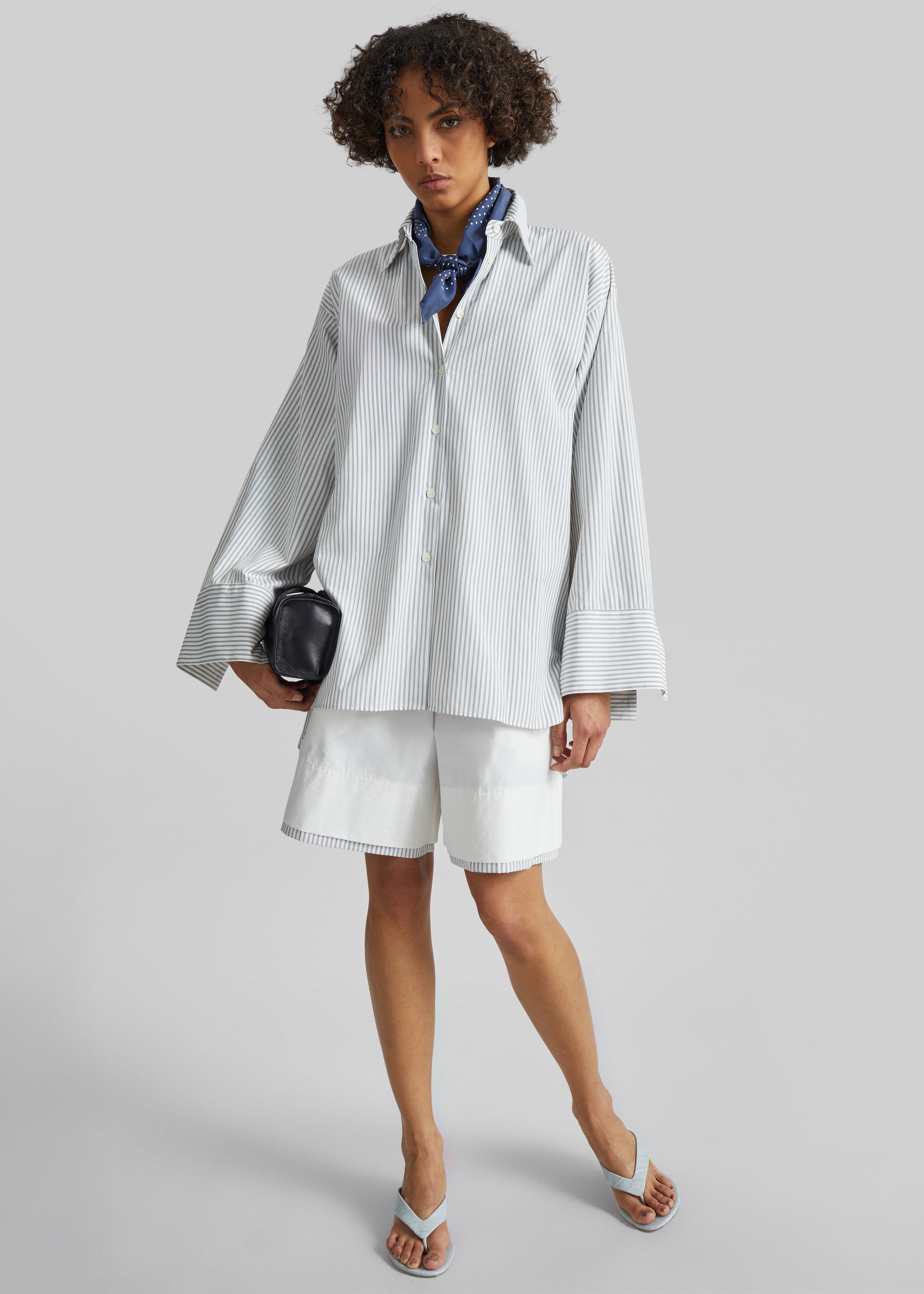Menton Oversized Shirt - White/Blue Stripe - 3