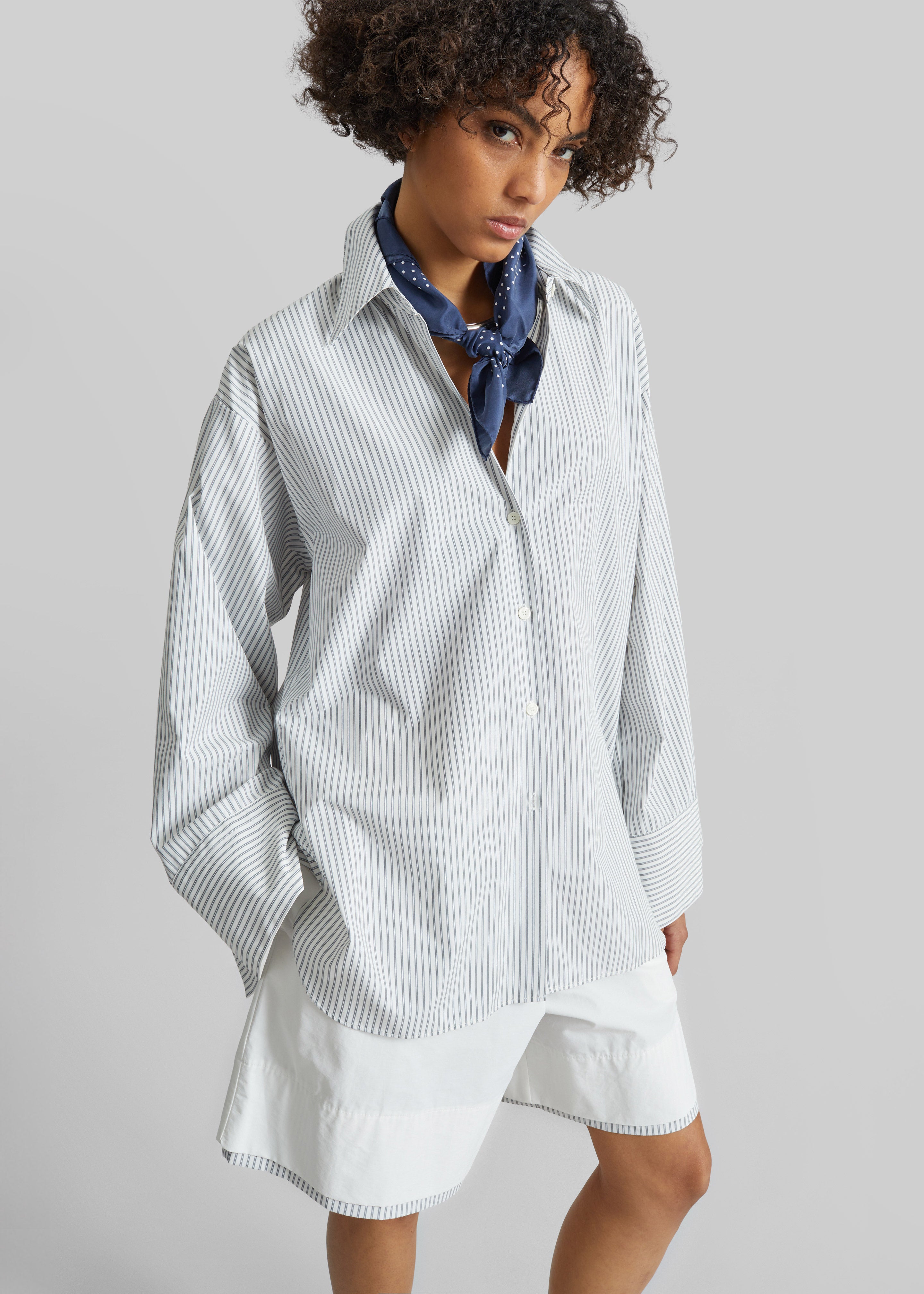 Menton Oversized Shirt - White/Blue Stripe - 1