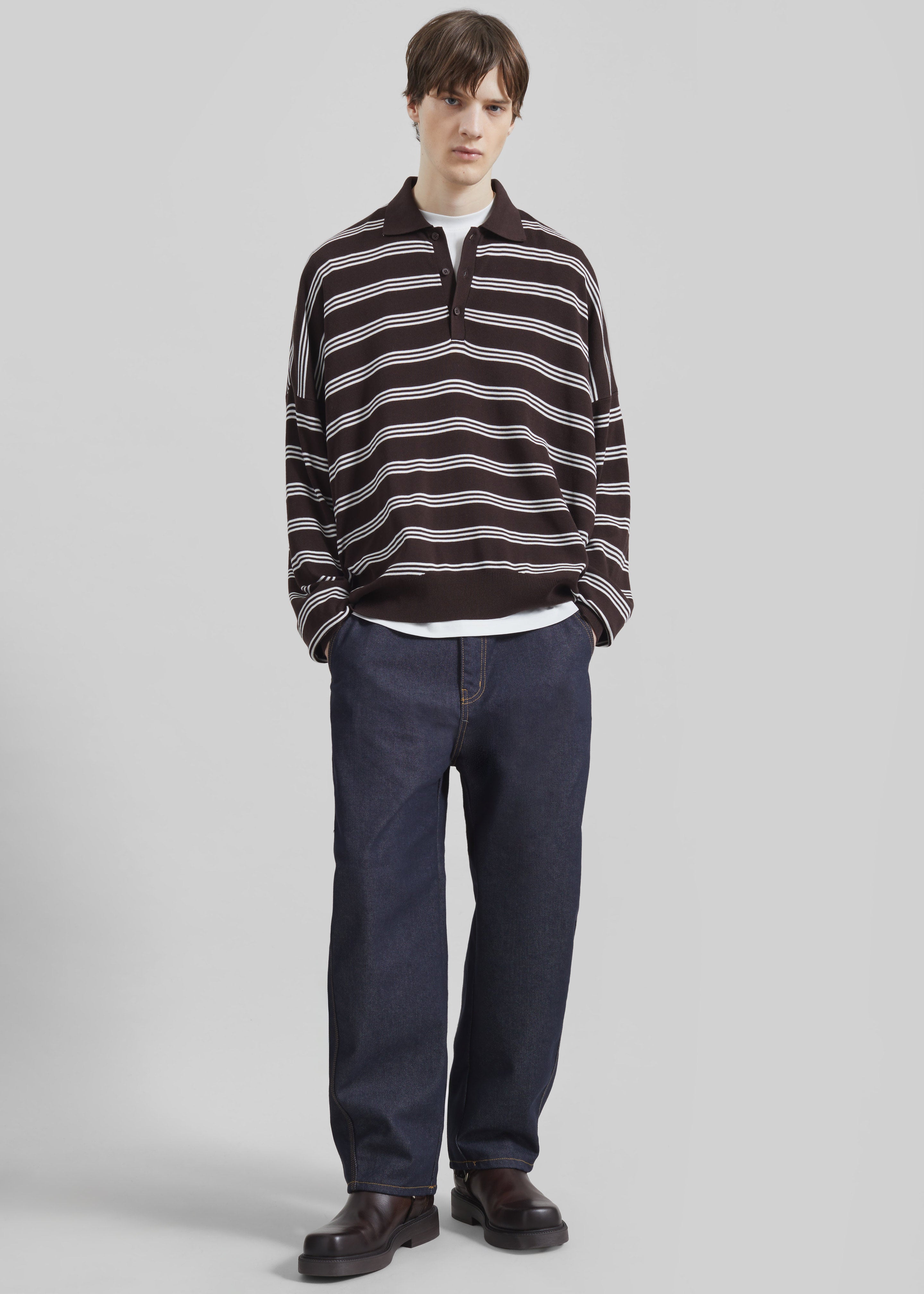 Meriel Polo Sweater - Brown/White Stripe – The Frankie Shop