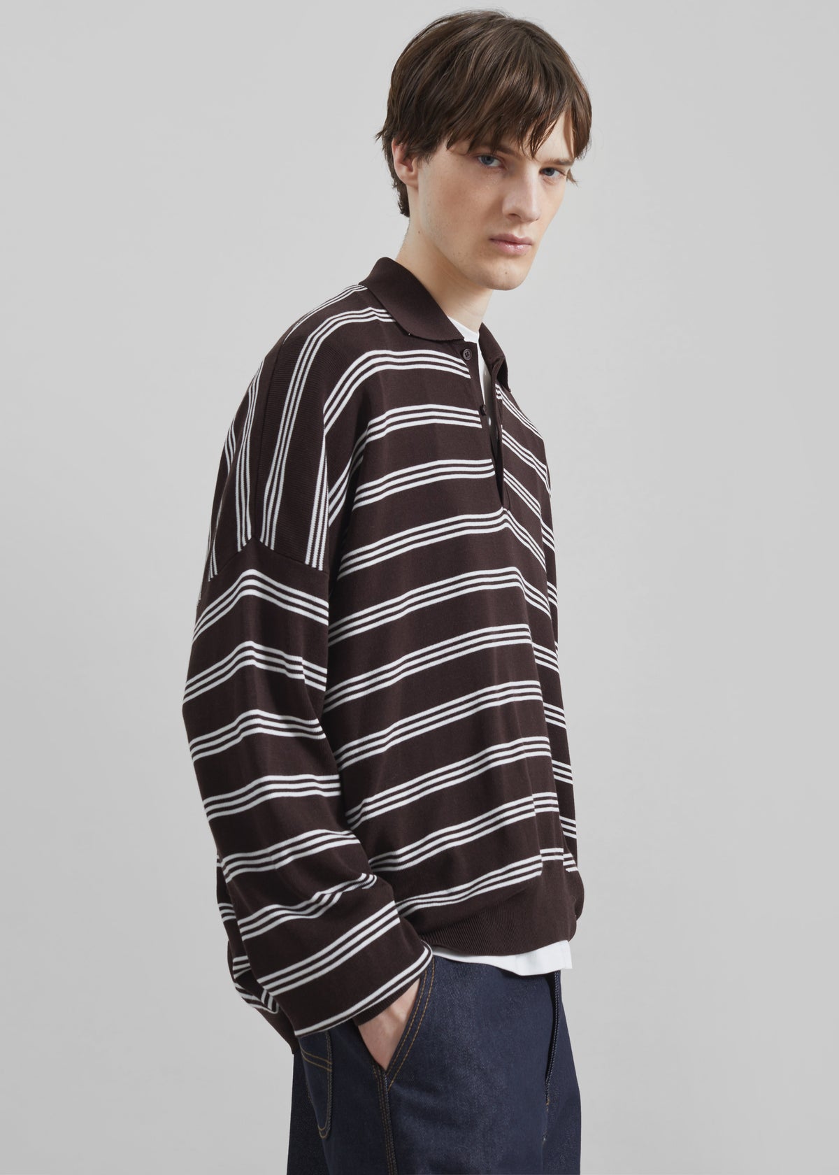 Meriel Polo Sweater - Brown/White Stripe - 5