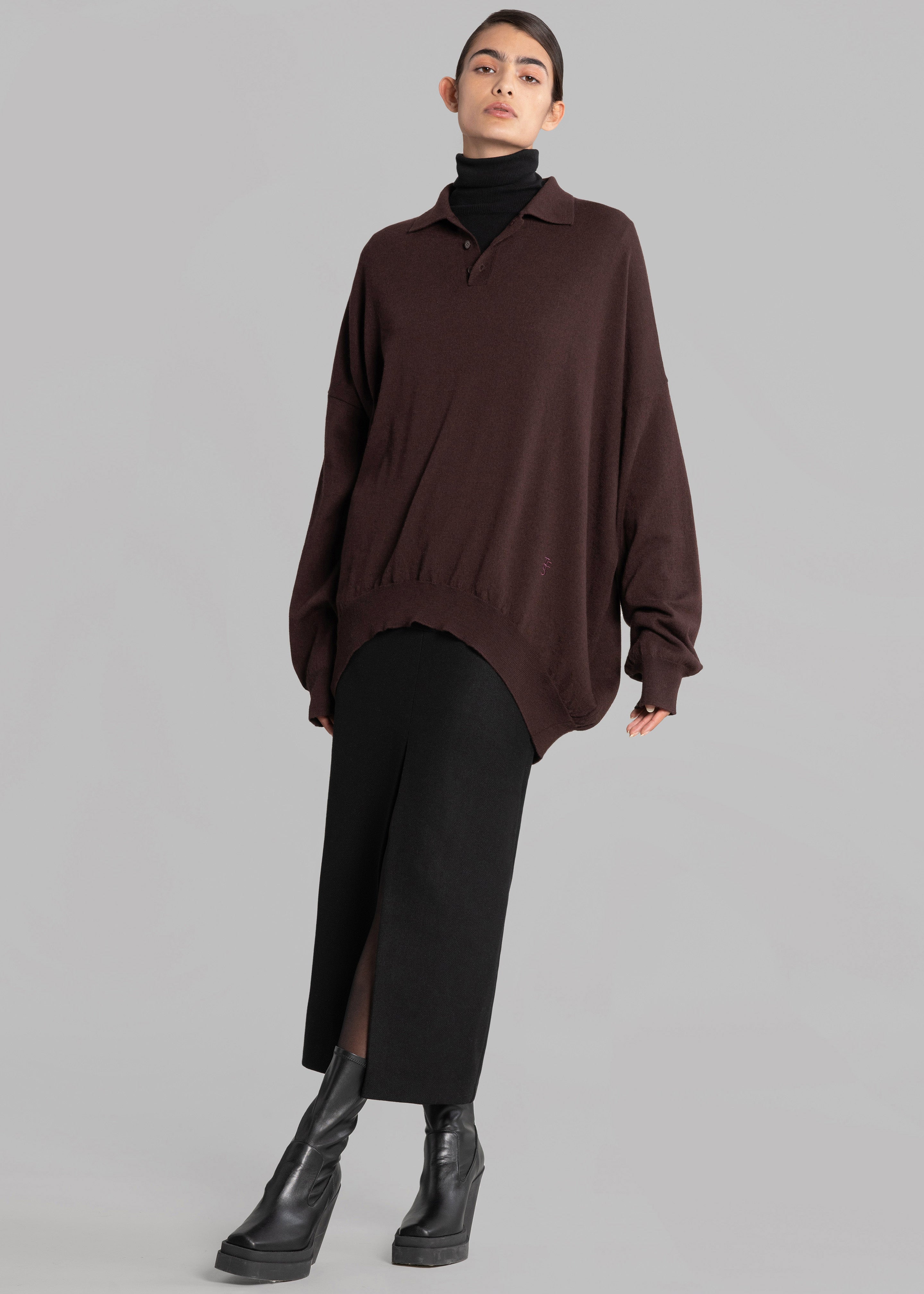 Meriel Wool Polo Sweater - Chocolate Plum - 1