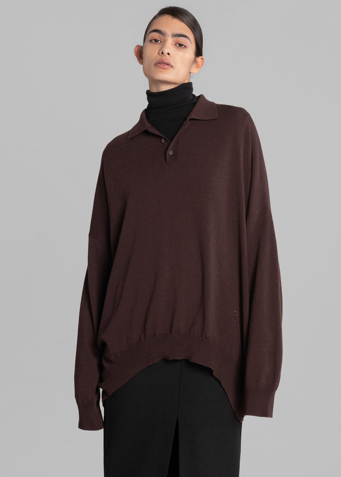 Meriel Wool Polo Sweater - Chocolate Plum - 1