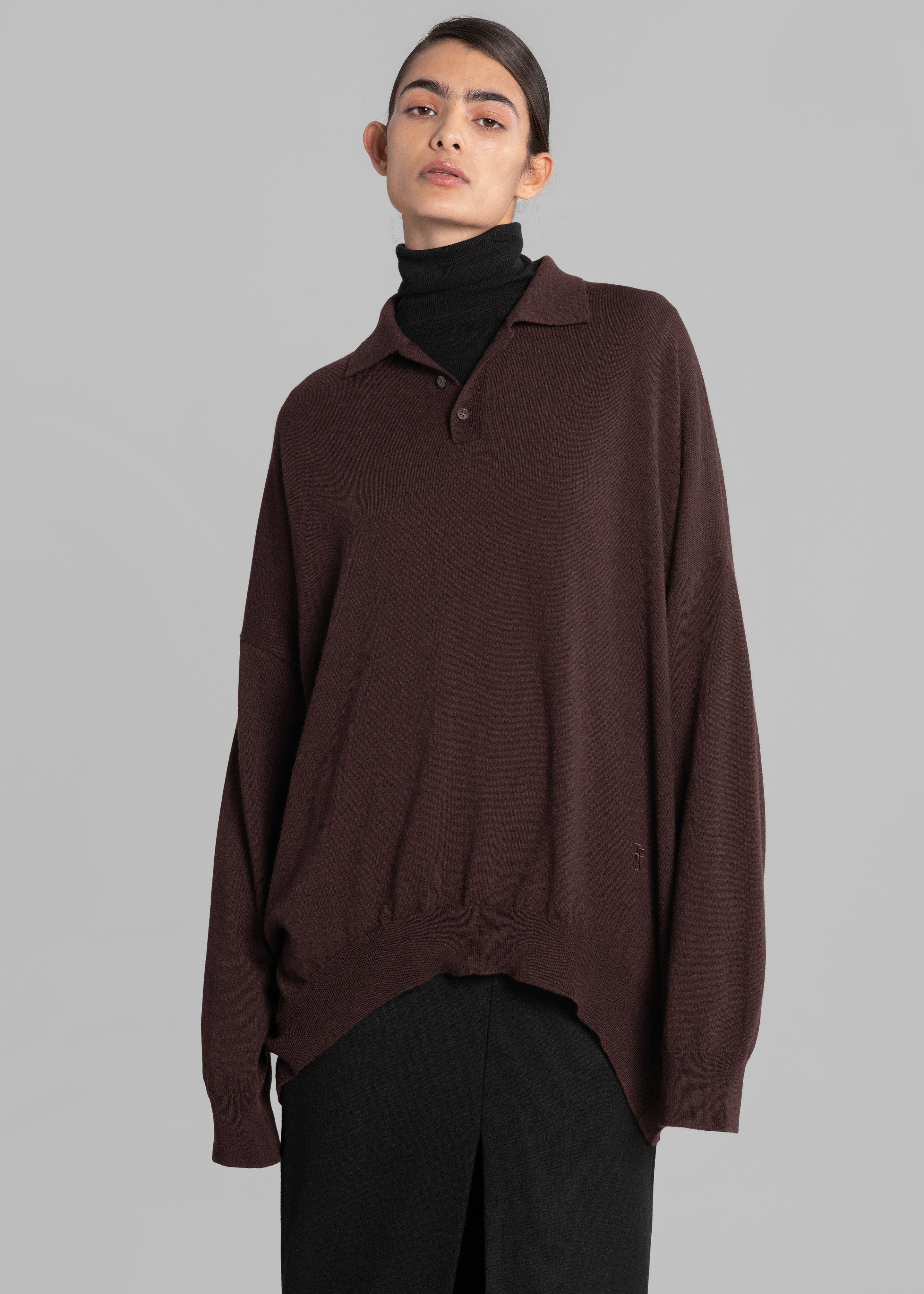 Meriel Wool Polo Sweater - Chocolate Plum - 2